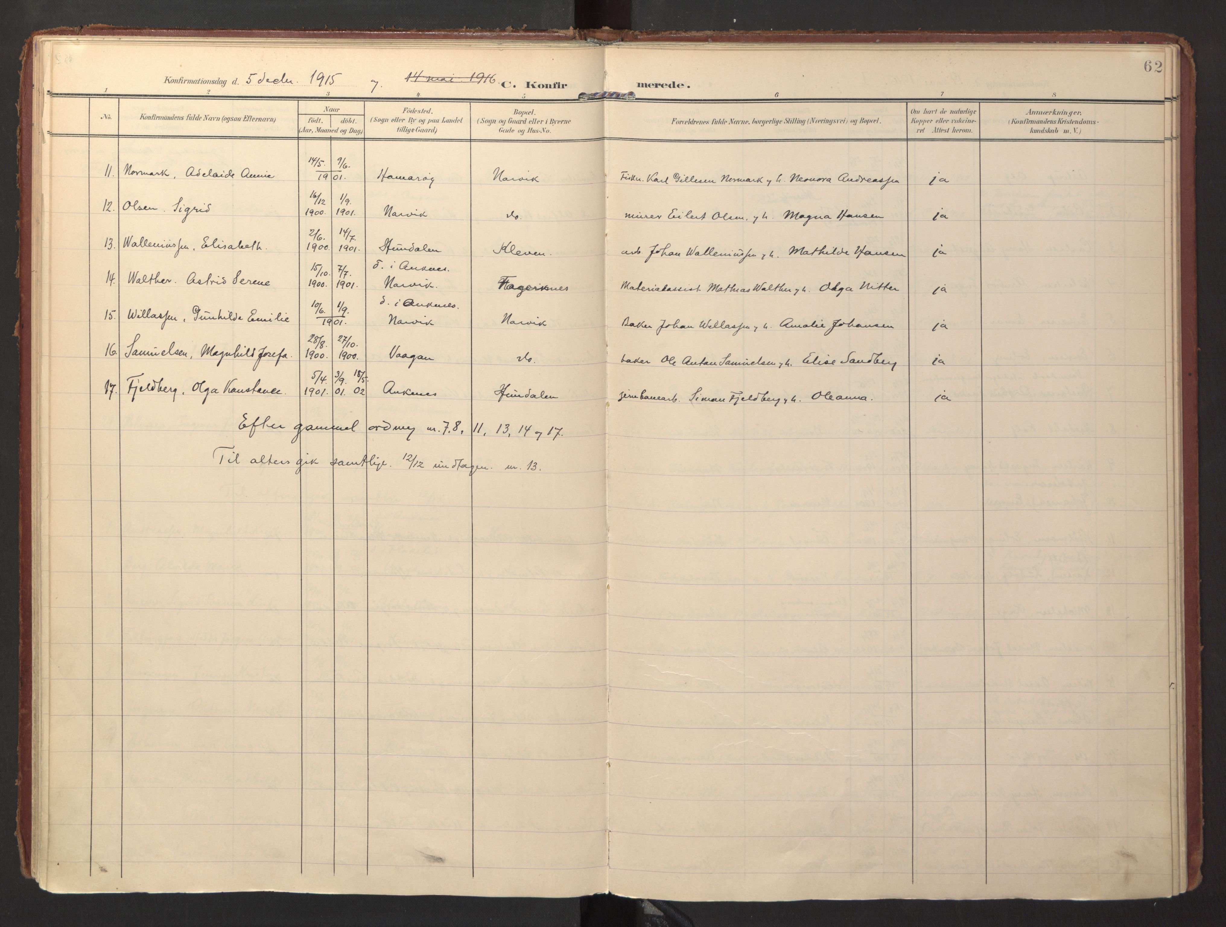 Ministerialprotokoller, klokkerbøker og fødselsregistre - Nordland, AV/SAT-A-1459/871/L0998: Parish register (official) no. 871A14, 1902-1921, p. 62