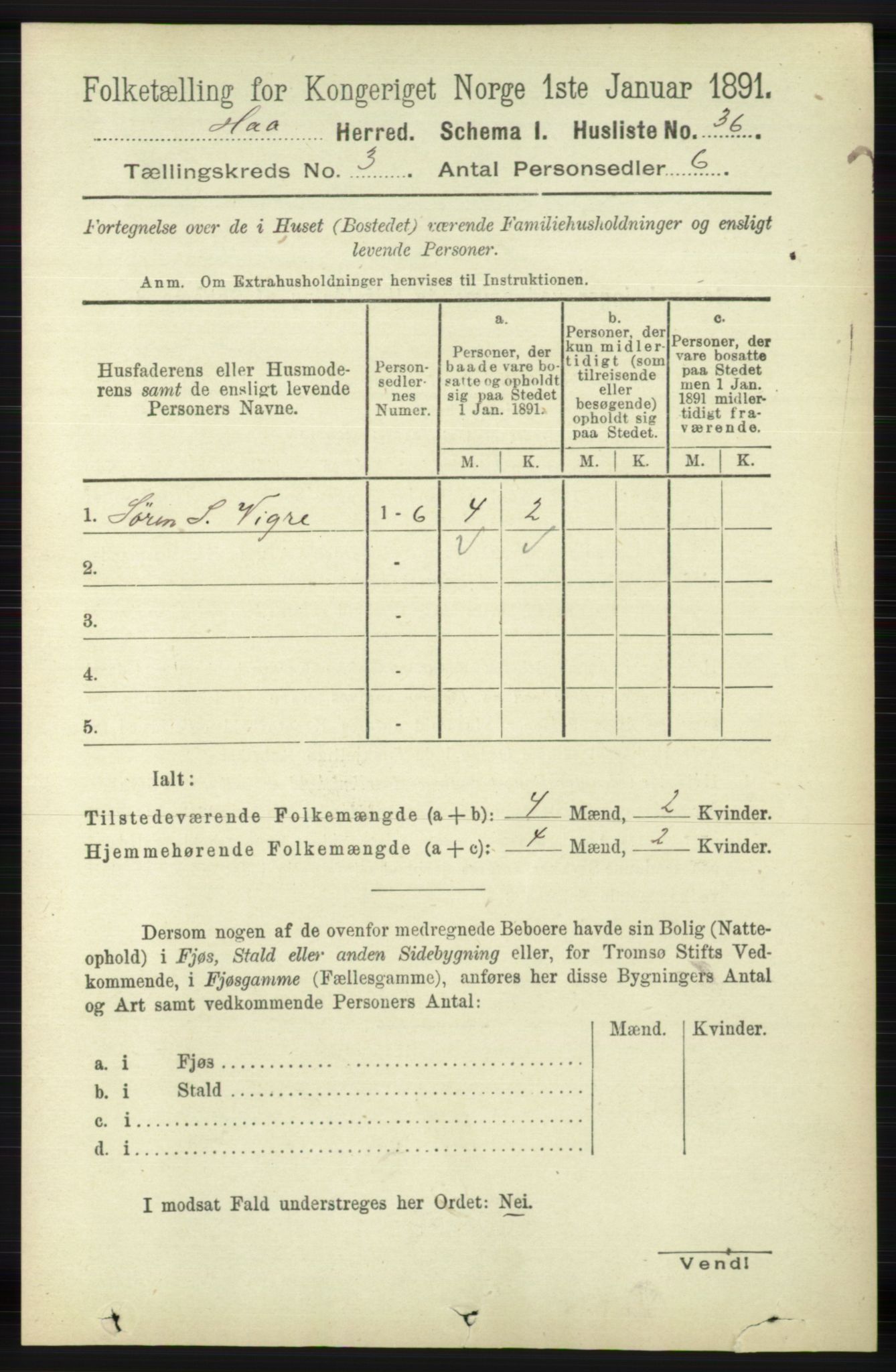 RA, 1891 census for 1119 Hå, 1891, p. 689