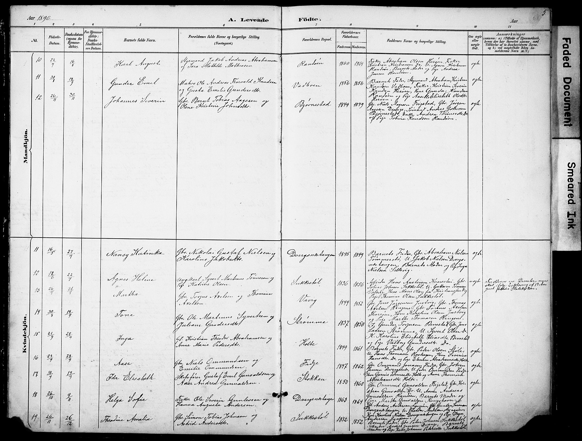 Oddernes sokneprestkontor, SAK/1111-0033/F/Fb/Fbb/L0002: Parish register (copy) no. B 2, 1889-1933, p. 5