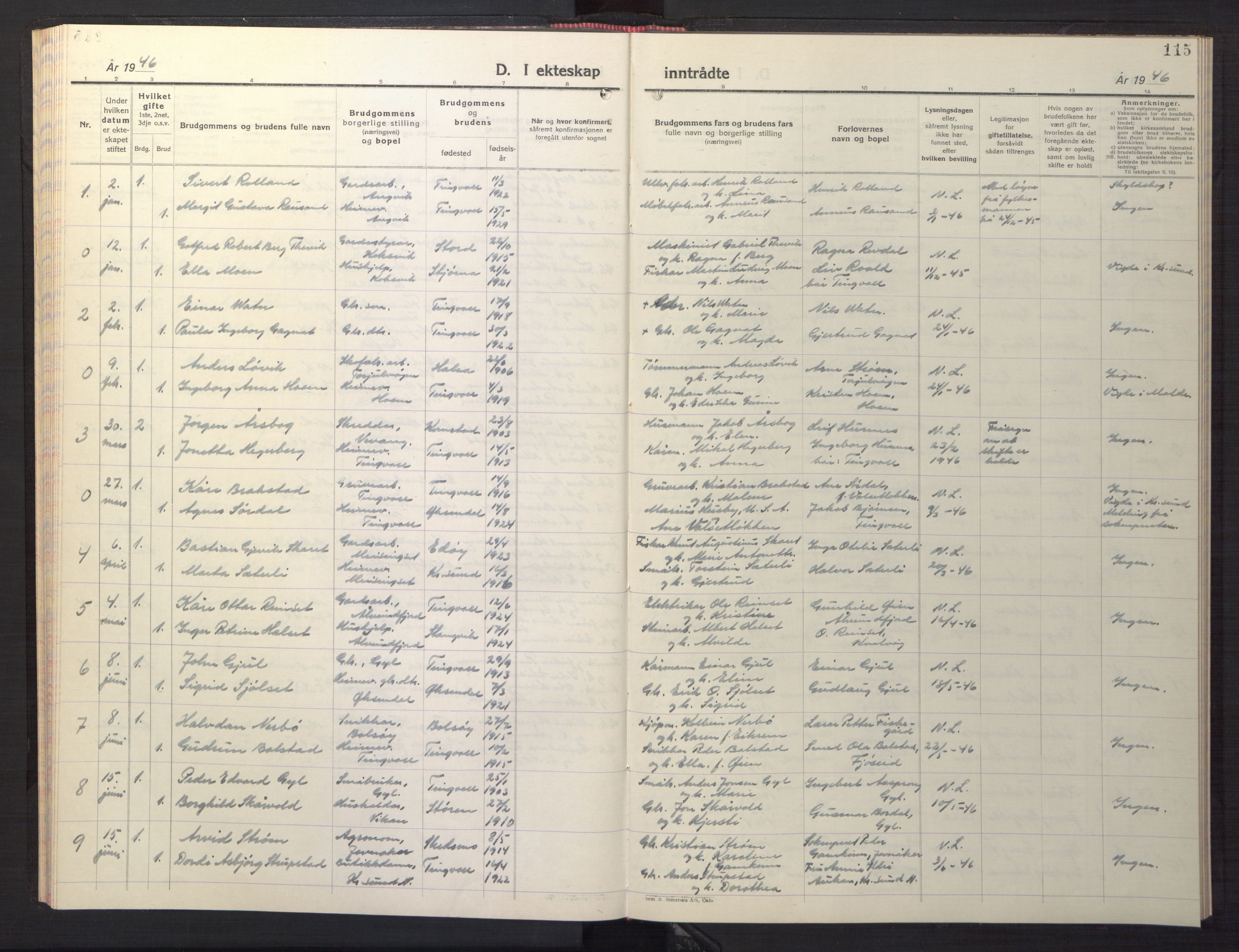 Ministerialprotokoller, klokkerbøker og fødselsregistre - Møre og Romsdal, AV/SAT-A-1454/586/L0996: Parish register (copy) no. 586C07, 1944-1949, p. 115