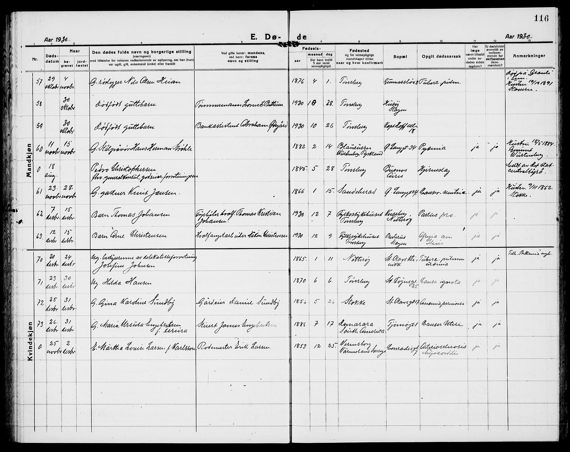 Tønsberg kirkebøker, AV/SAKO-A-330/G/Ga/L0018: Parish register (copy) no. 18, 1920-1935, p. 116