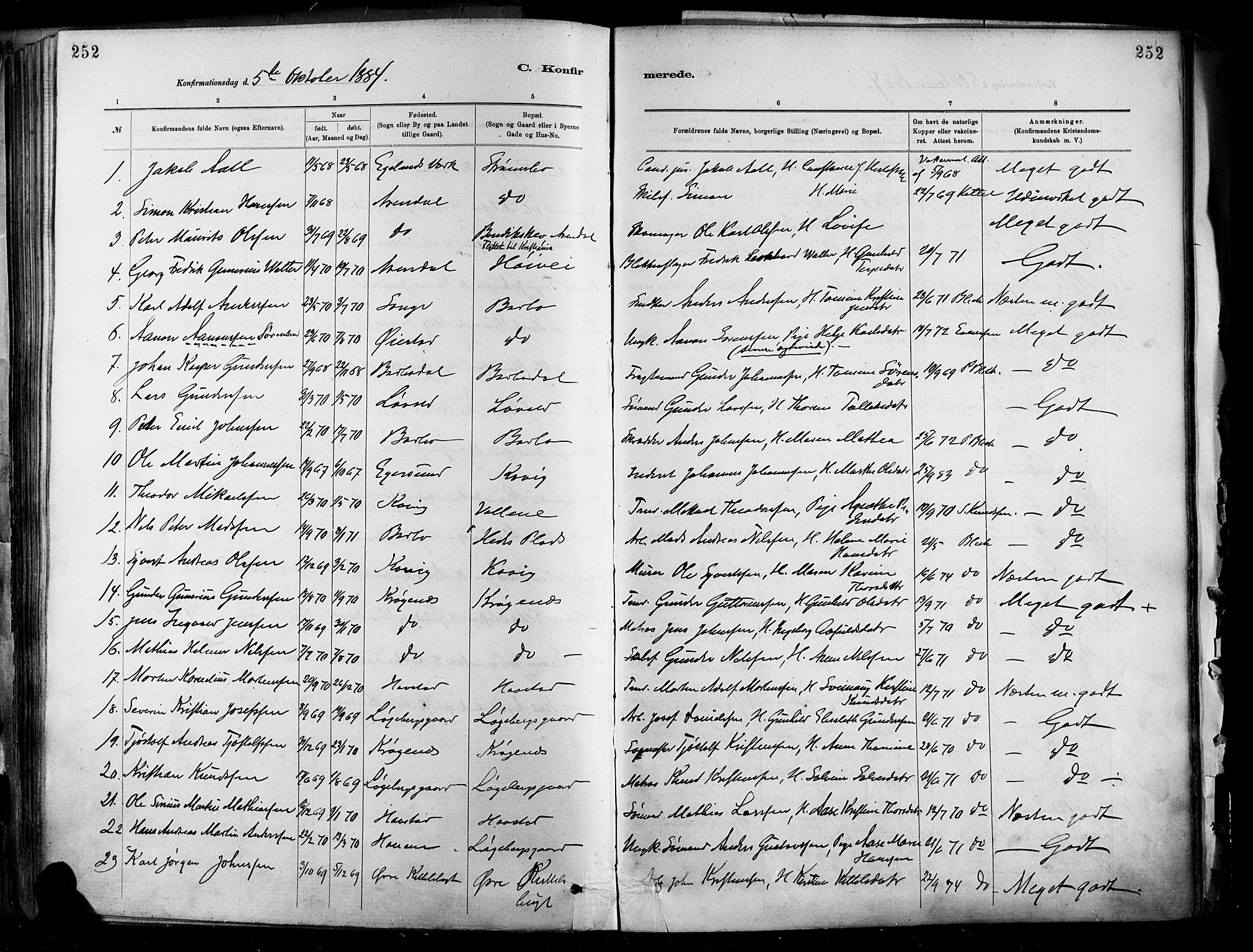 Barbu sokneprestkontor, SAK/1111-0003/F/Fa/L0002: Parish register (official) no. A 2, 1883-1898, p. 252