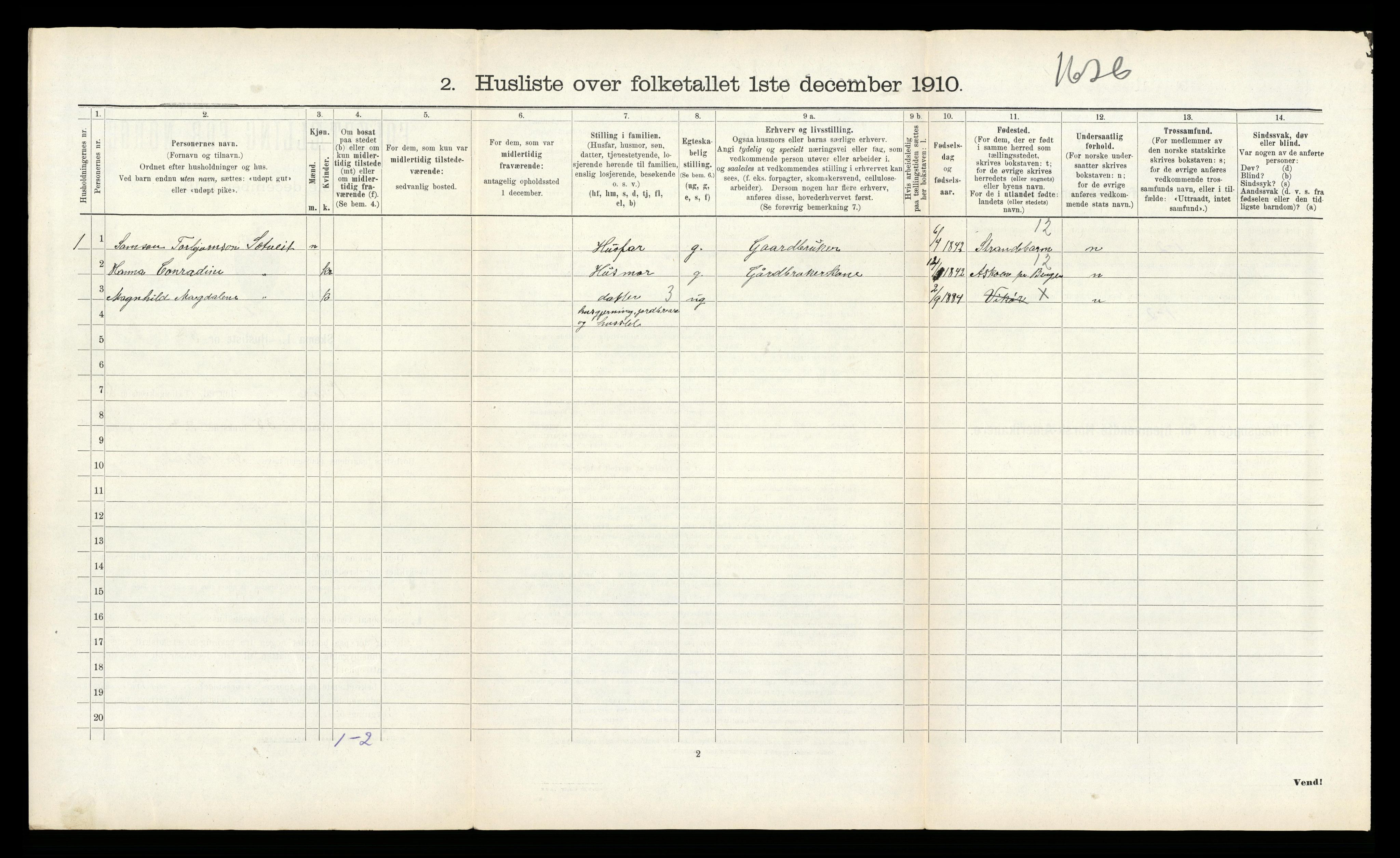 RA, 1910 census for Kvam, 1910, p. 634