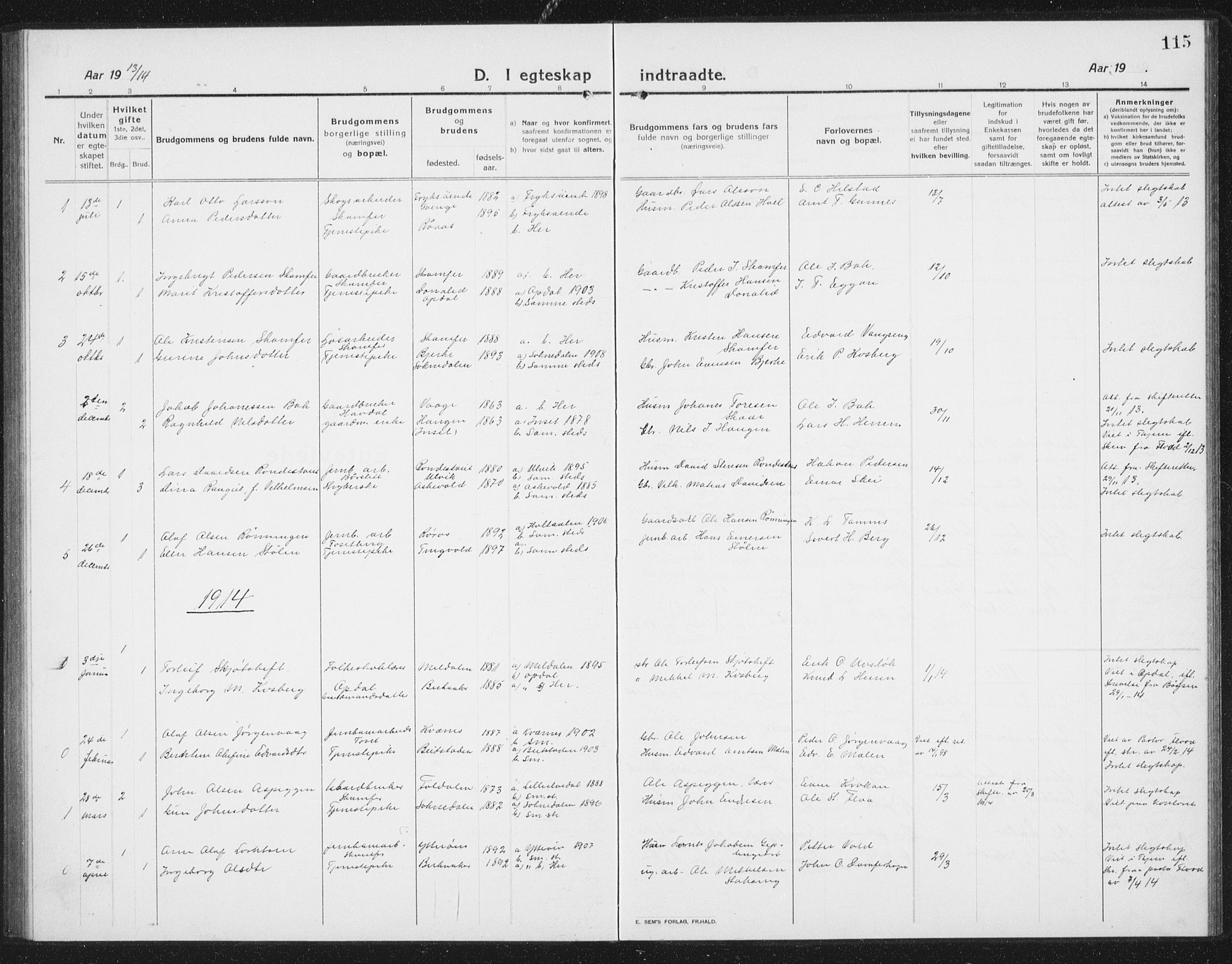 Ministerialprotokoller, klokkerbøker og fødselsregistre - Sør-Trøndelag, AV/SAT-A-1456/675/L0888: Parish register (copy) no. 675C01, 1913-1935, p. 115