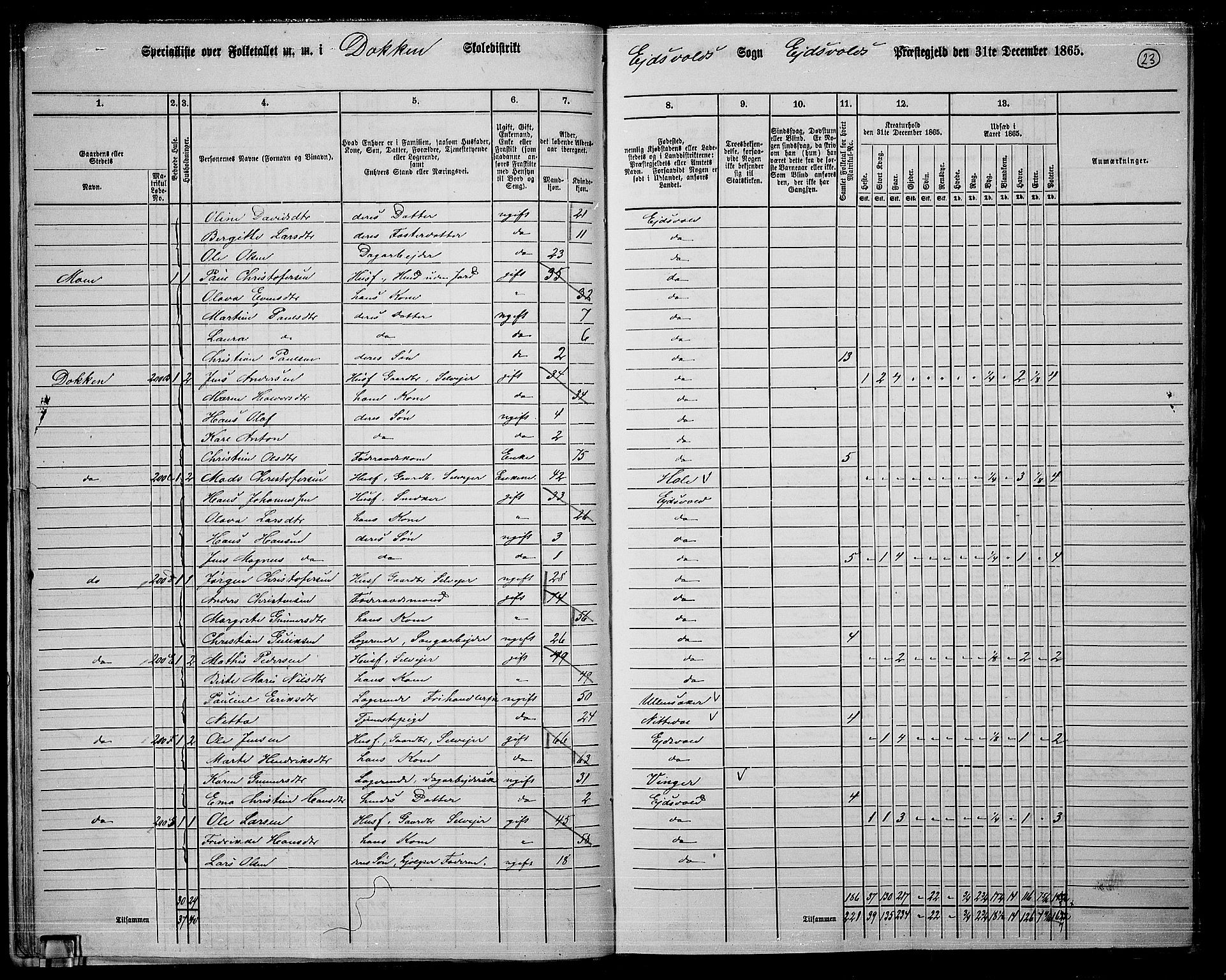 RA, 1865 census for Eidsvoll, 1865, p. 22