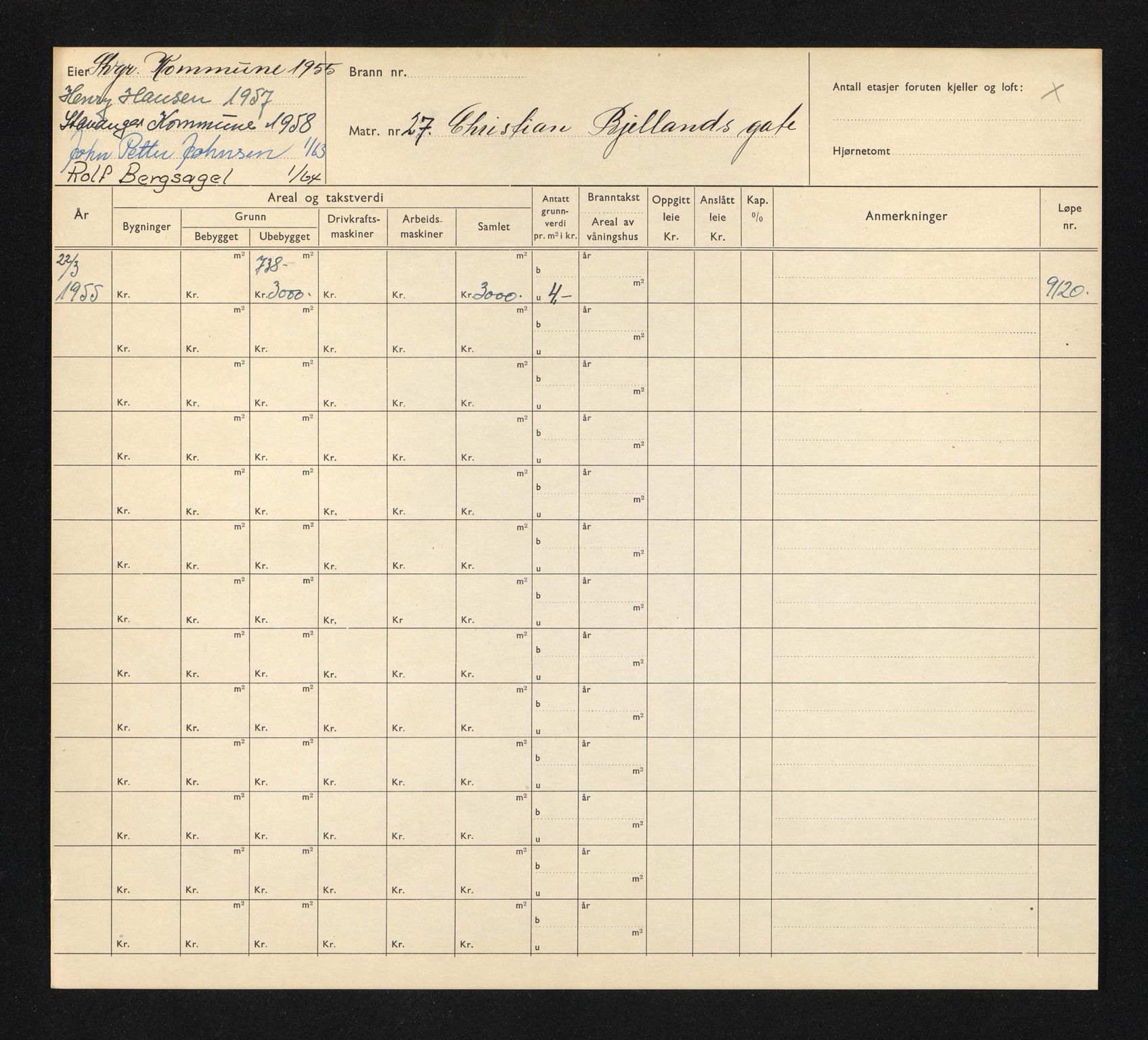 Stavanger kommune. Skattetakstvesenet, BYST/A-0440/F/Fa/Faa/L0008/0007: Skattetakstkort / Christian Bjellands gate 17 - Christian IVs gate 4