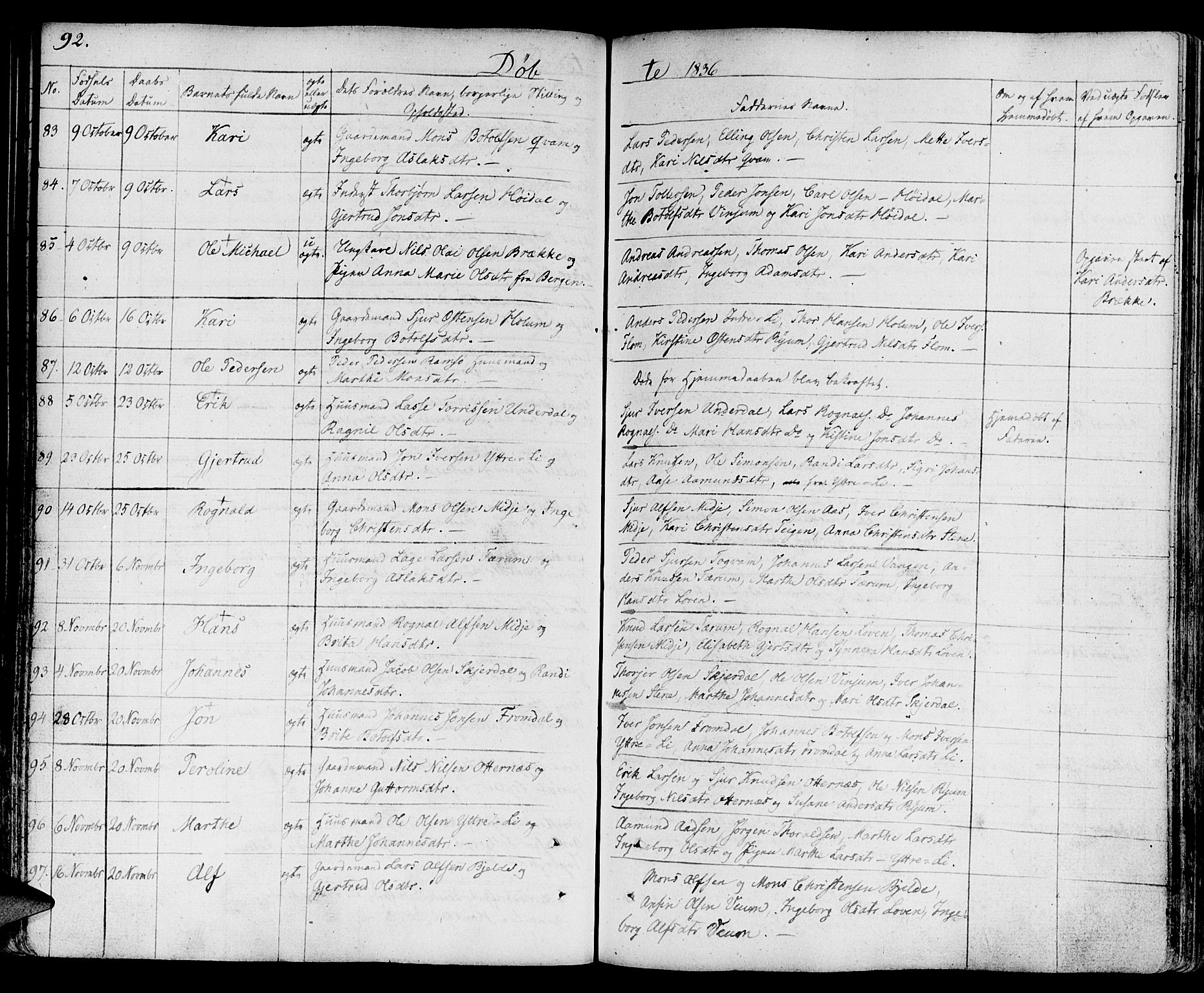 Aurland sokneprestembete, SAB/A-99937/H/Ha/Haa/L0006: Parish register (official) no. A 6, 1821-1859, p. 92