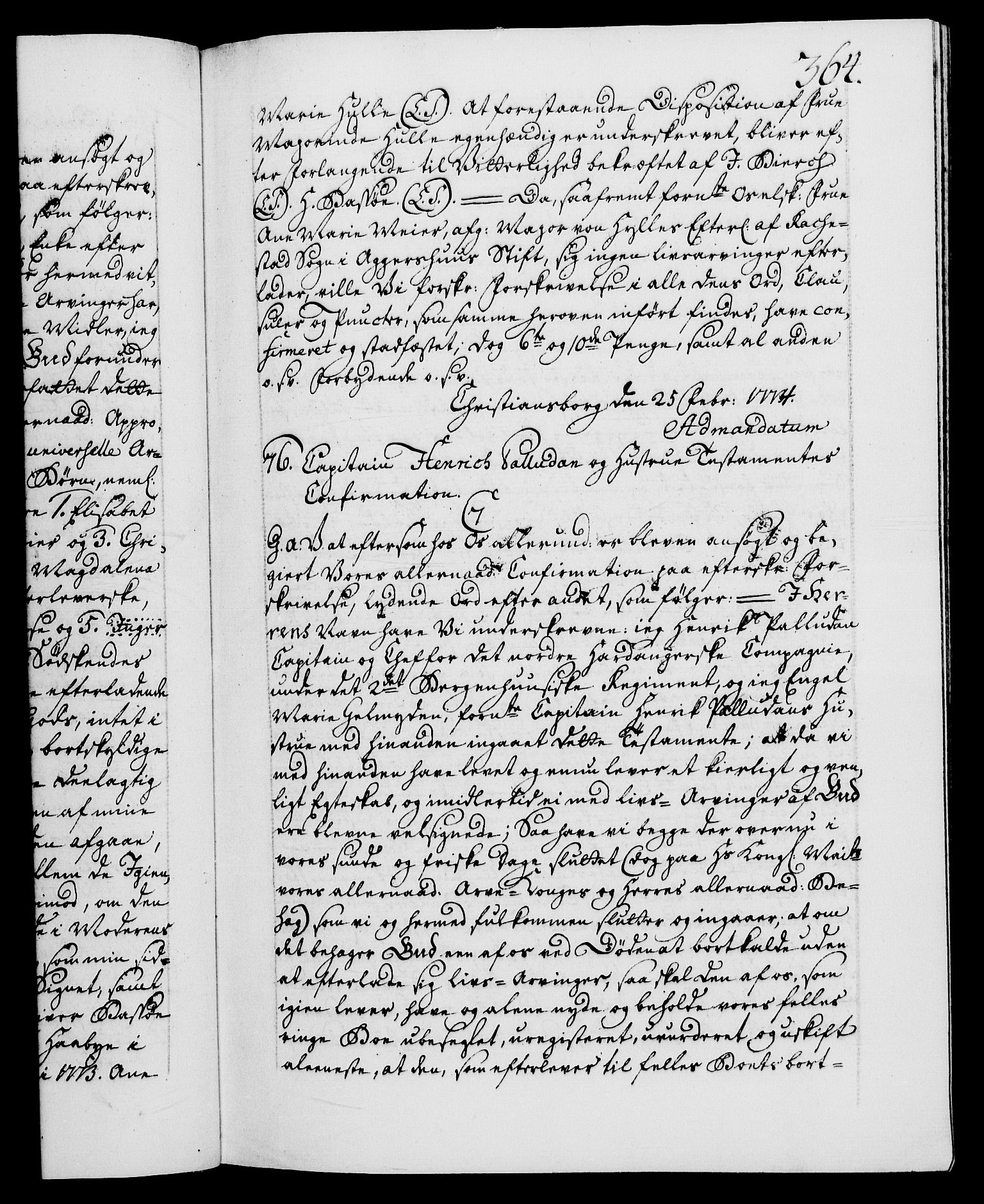 Danske Kanselli 1572-1799, RA/EA-3023/F/Fc/Fca/Fcaa/L0046: Norske registre, 1773-1775, p. 364a