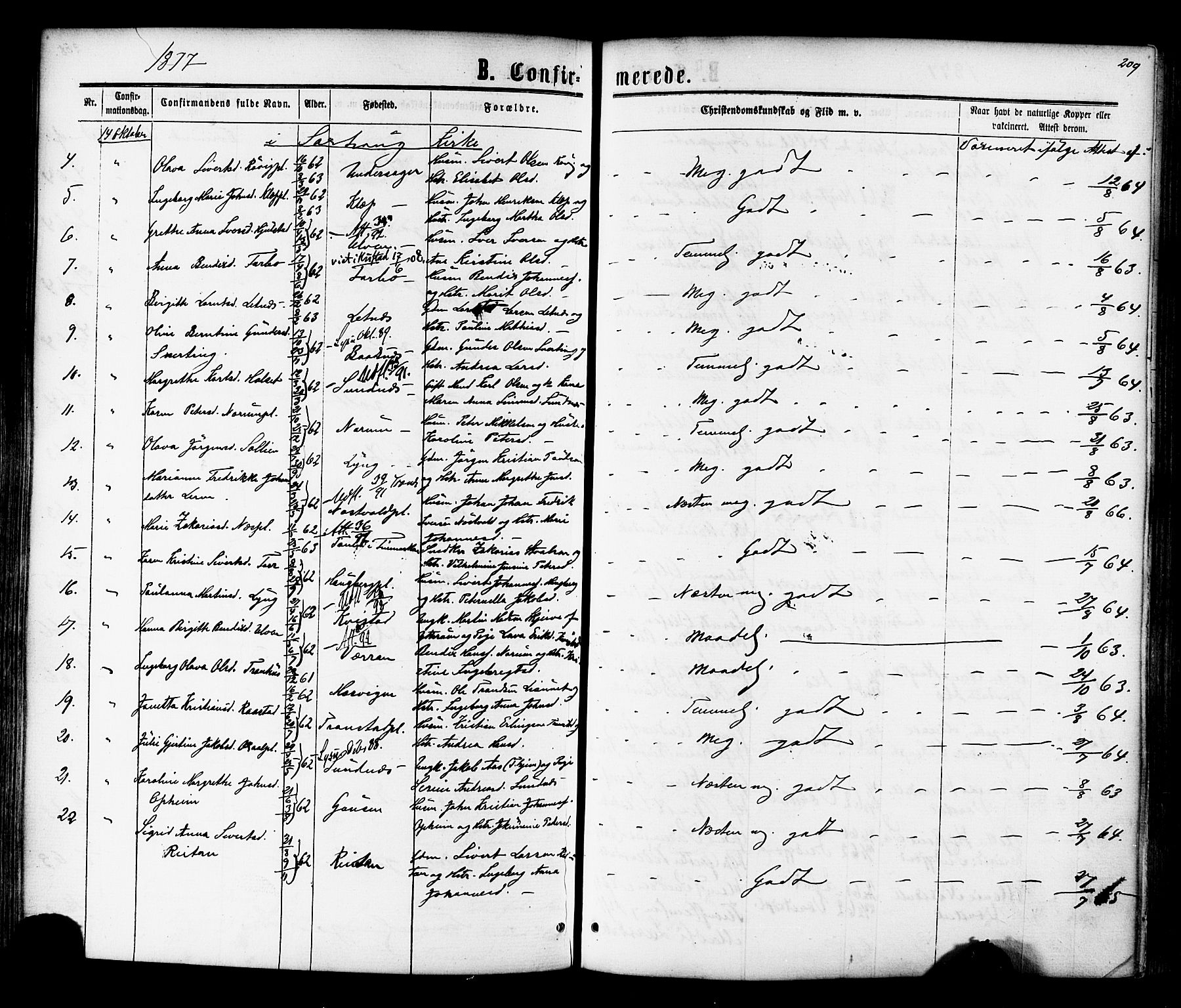 Ministerialprotokoller, klokkerbøker og fødselsregistre - Nord-Trøndelag, AV/SAT-A-1458/730/L0284: Parish register (official) no. 730A09, 1866-1878, p. 209