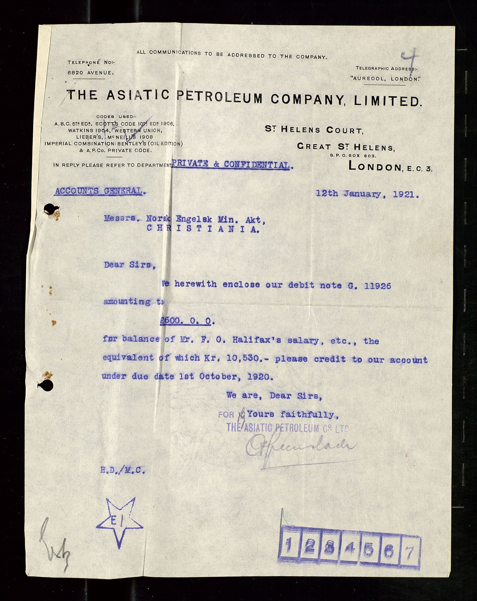 Pa 1521 - A/S Norske Shell, AV/SAST-A-101915/E/Ea/Eaa/L0011: Sjefskorrespondanse, 1921, p. 79