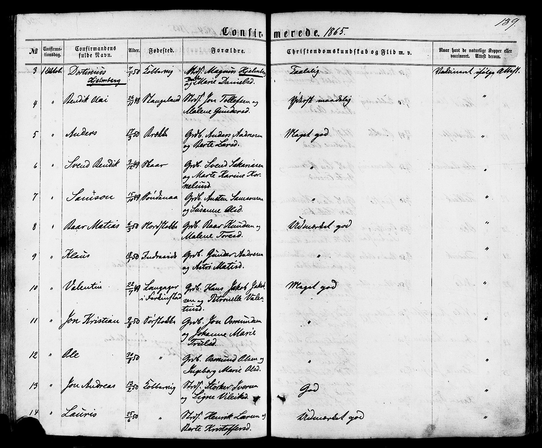 Avaldsnes sokneprestkontor, SAST/A -101851/H/Ha/Haa/L0011: Parish register (official) no. A 11, 1861-1880, p. 139