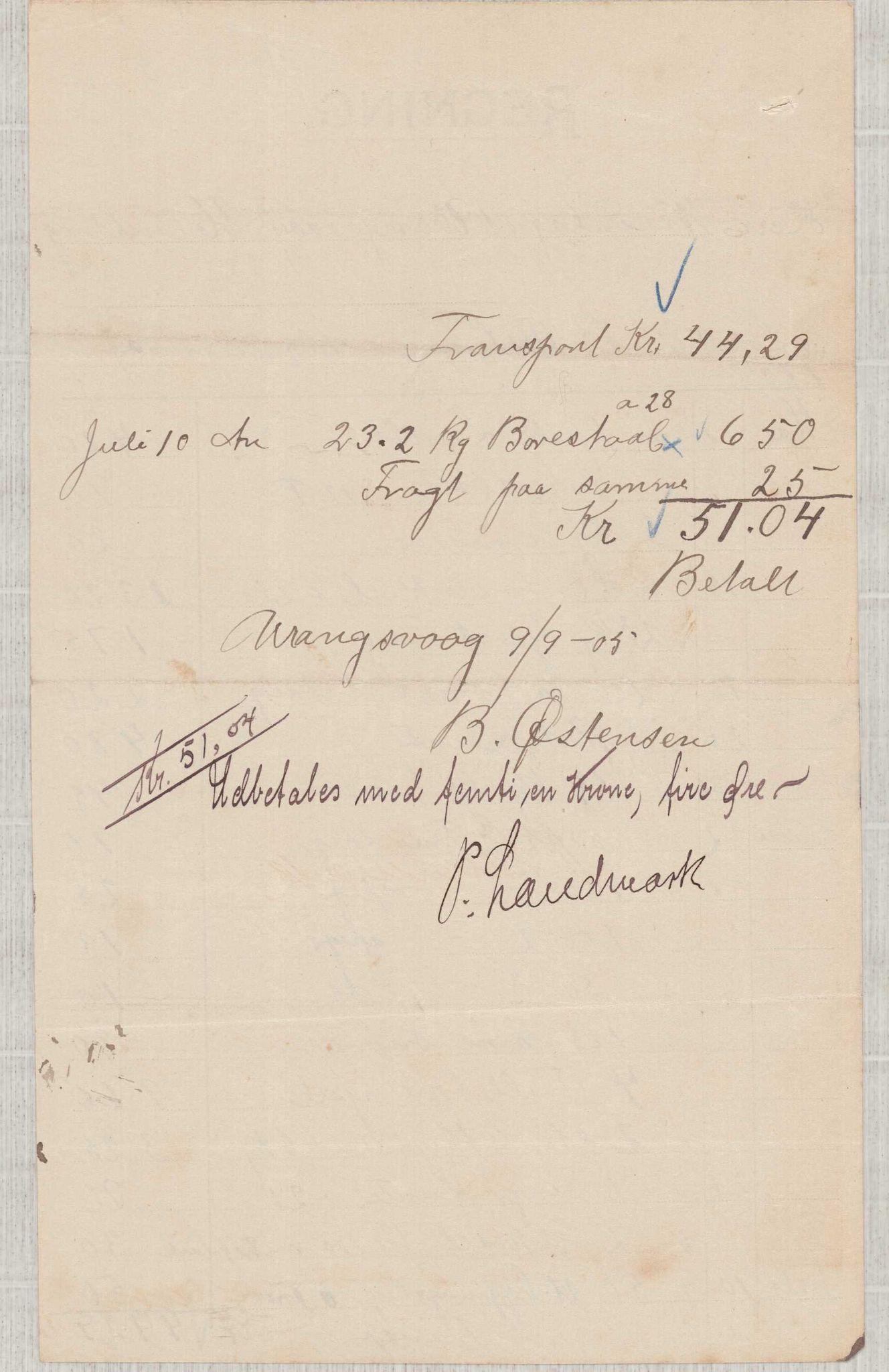 Finnaas kommune. Formannskapet, IKAH/1218a-021/E/Ea/L0002/0003: Rekneskap for veganlegg / Rekneskap for veganlegget Urangsvåg - Mælandsvåg, 1904-1905, p. 71