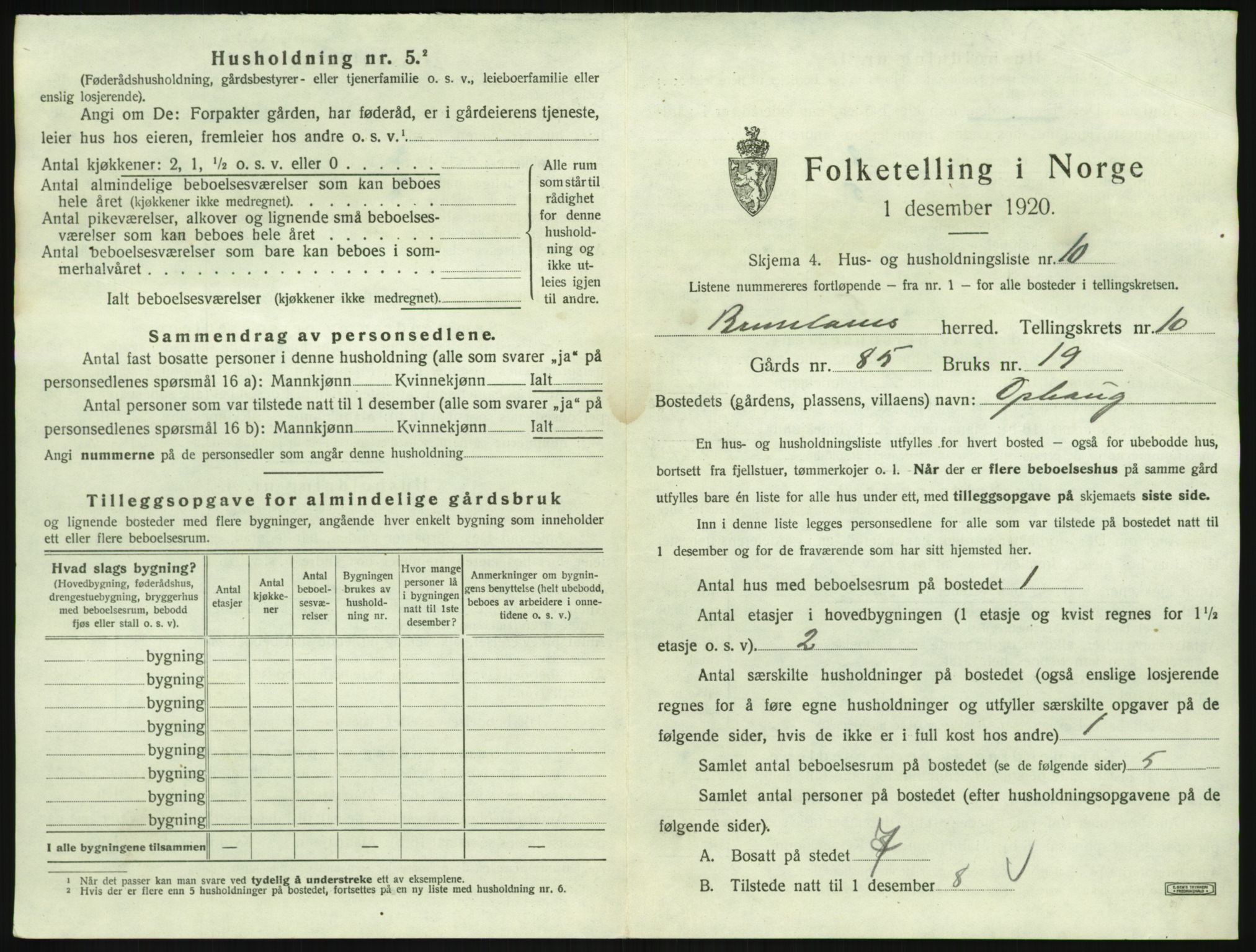 SAKO, 1920 census for Brunlanes, 1920, p. 1265