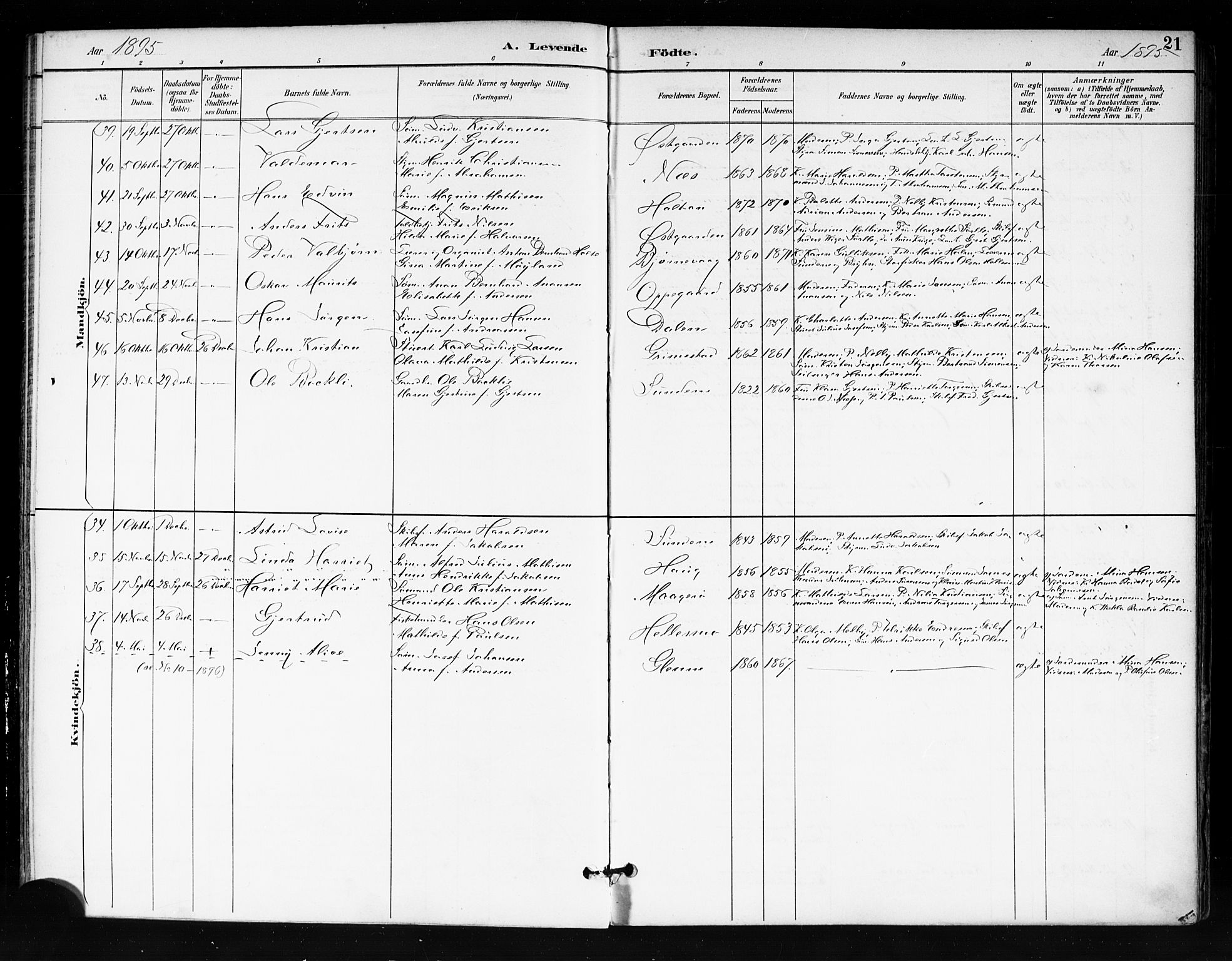 Tjøme kirkebøker, AV/SAKO-A-328/F/Fa/L0003: Parish register (official) no. I 3, 1891-1900, p. 21