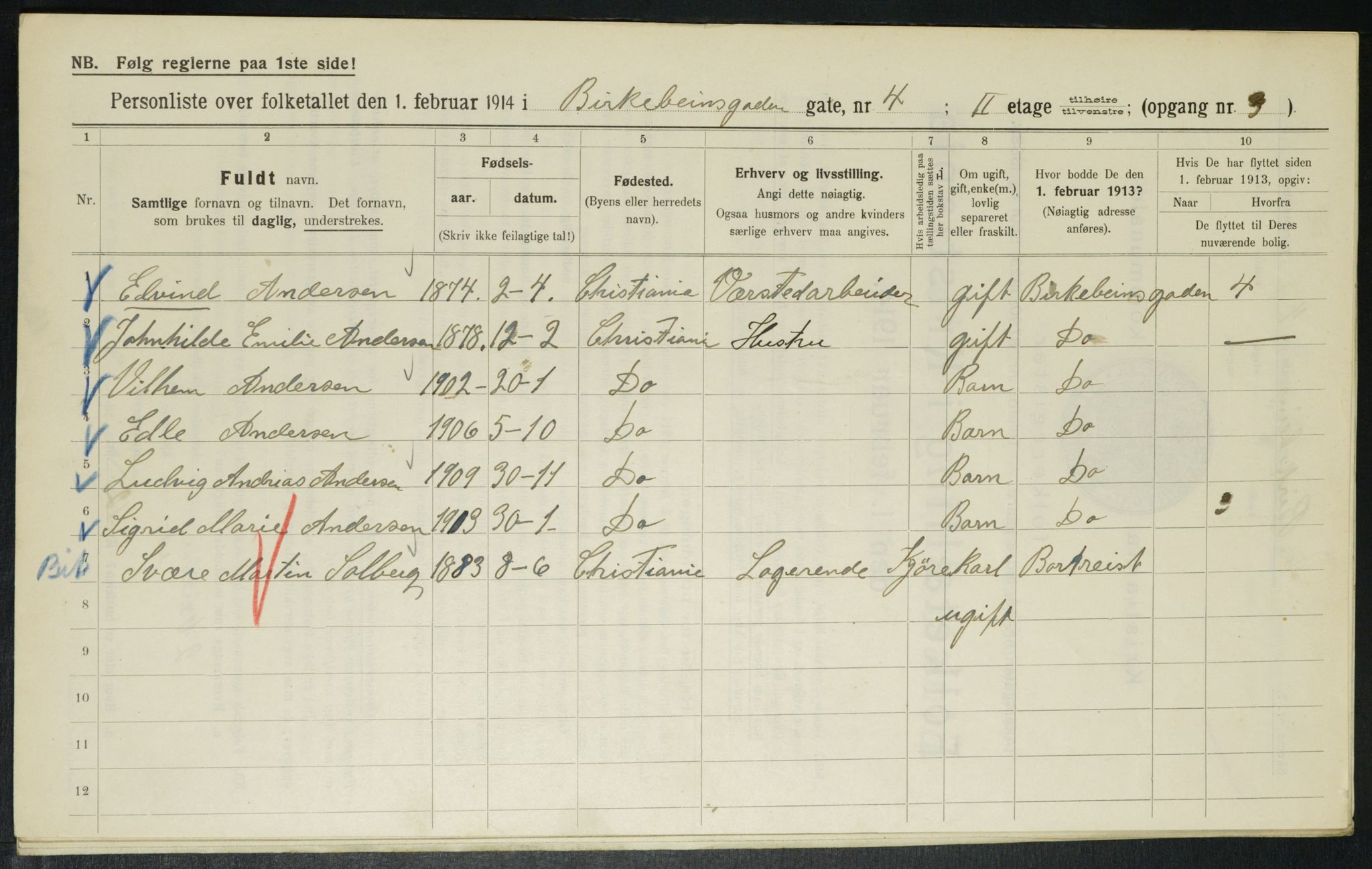 OBA, Municipal Census 1914 for Kristiania, 1914, p. 4920