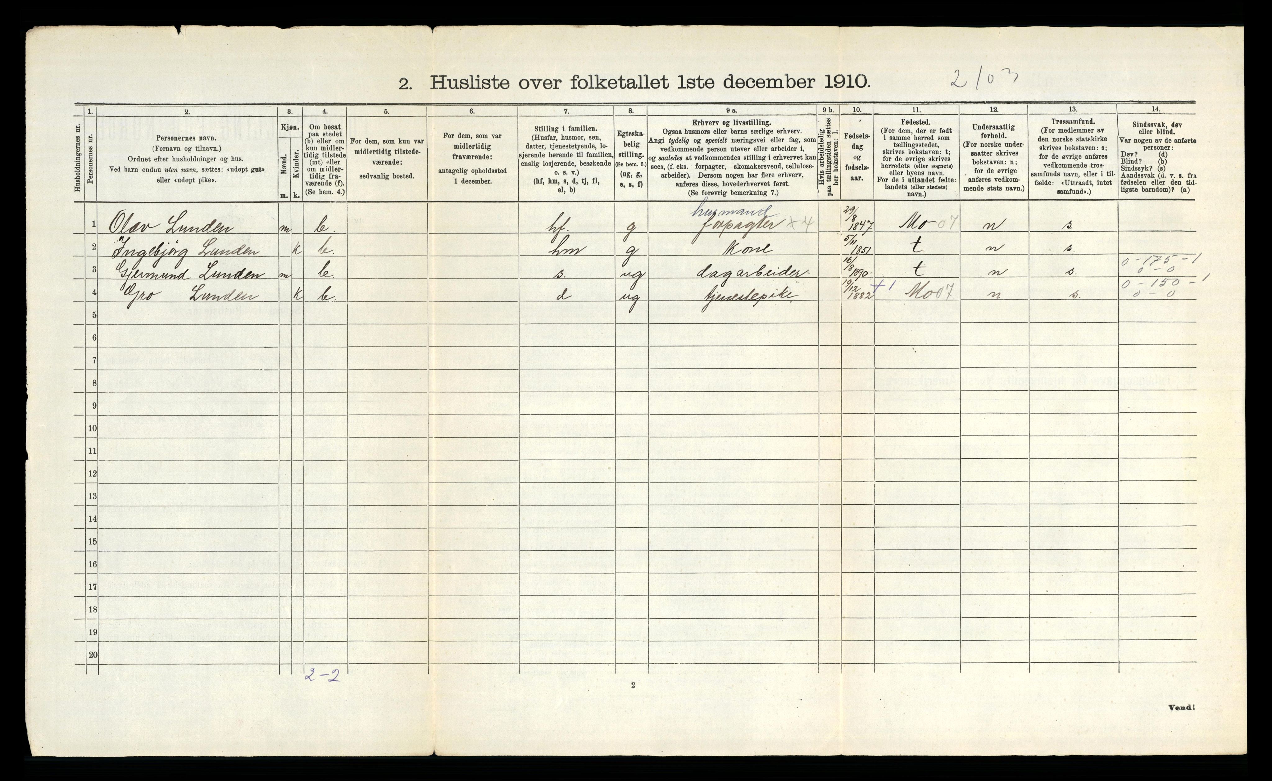 RA, 1910 census for Vinje, 1910, p. 47