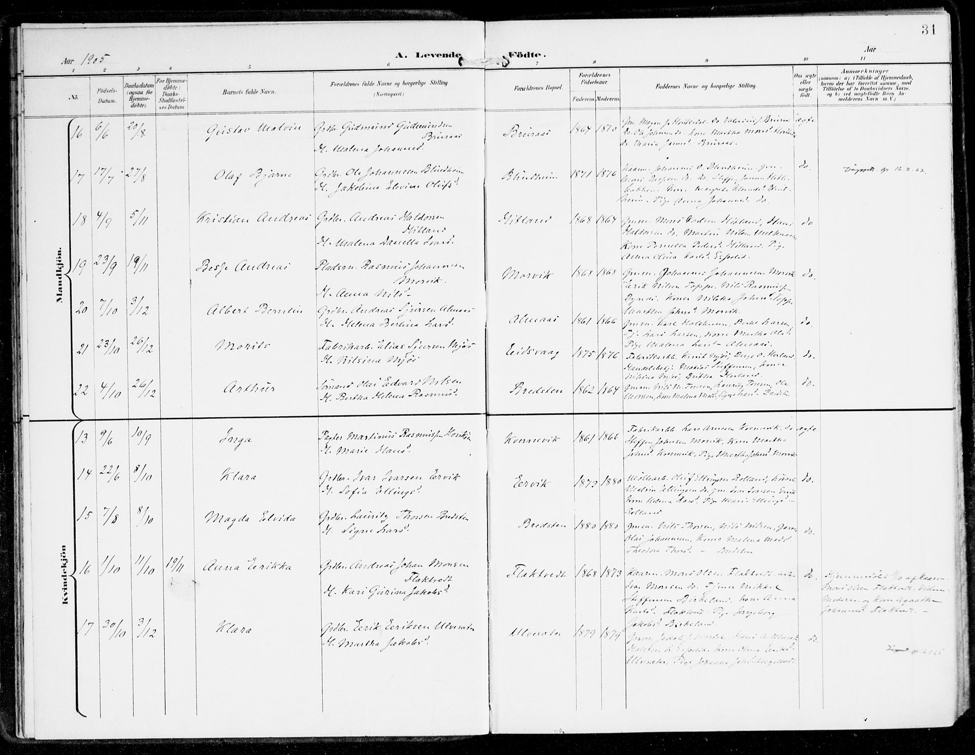 Hamre sokneprestembete, AV/SAB-A-75501/H/Ha/Haa/Haad/L0002: Parish register (official) no. D 2, 1899-1916, p. 31