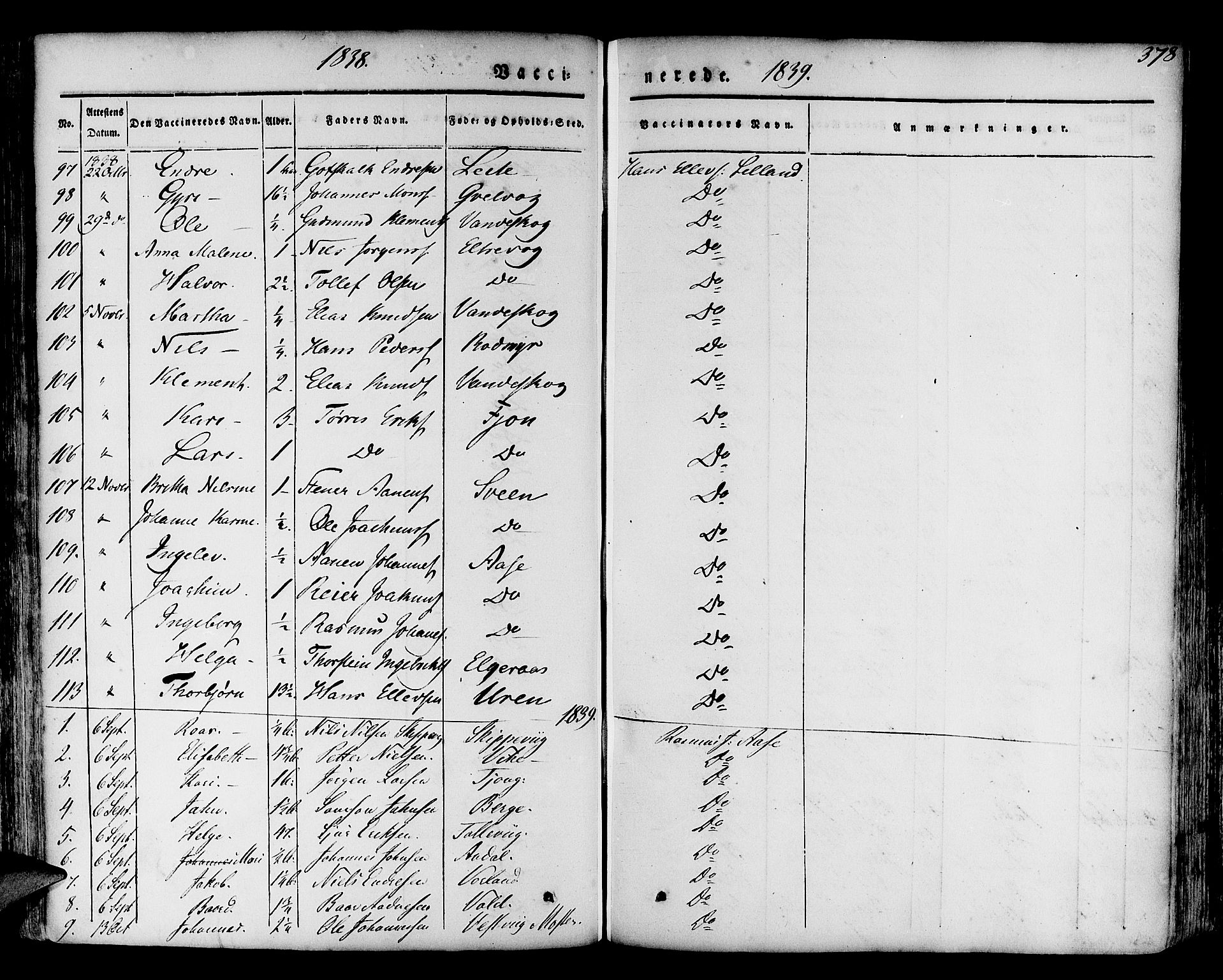 Finnås sokneprestembete, AV/SAB-A-99925/H/Ha/Haa/Haaa/L0006: Parish register (official) no. A 6, 1836-1850, p. 378