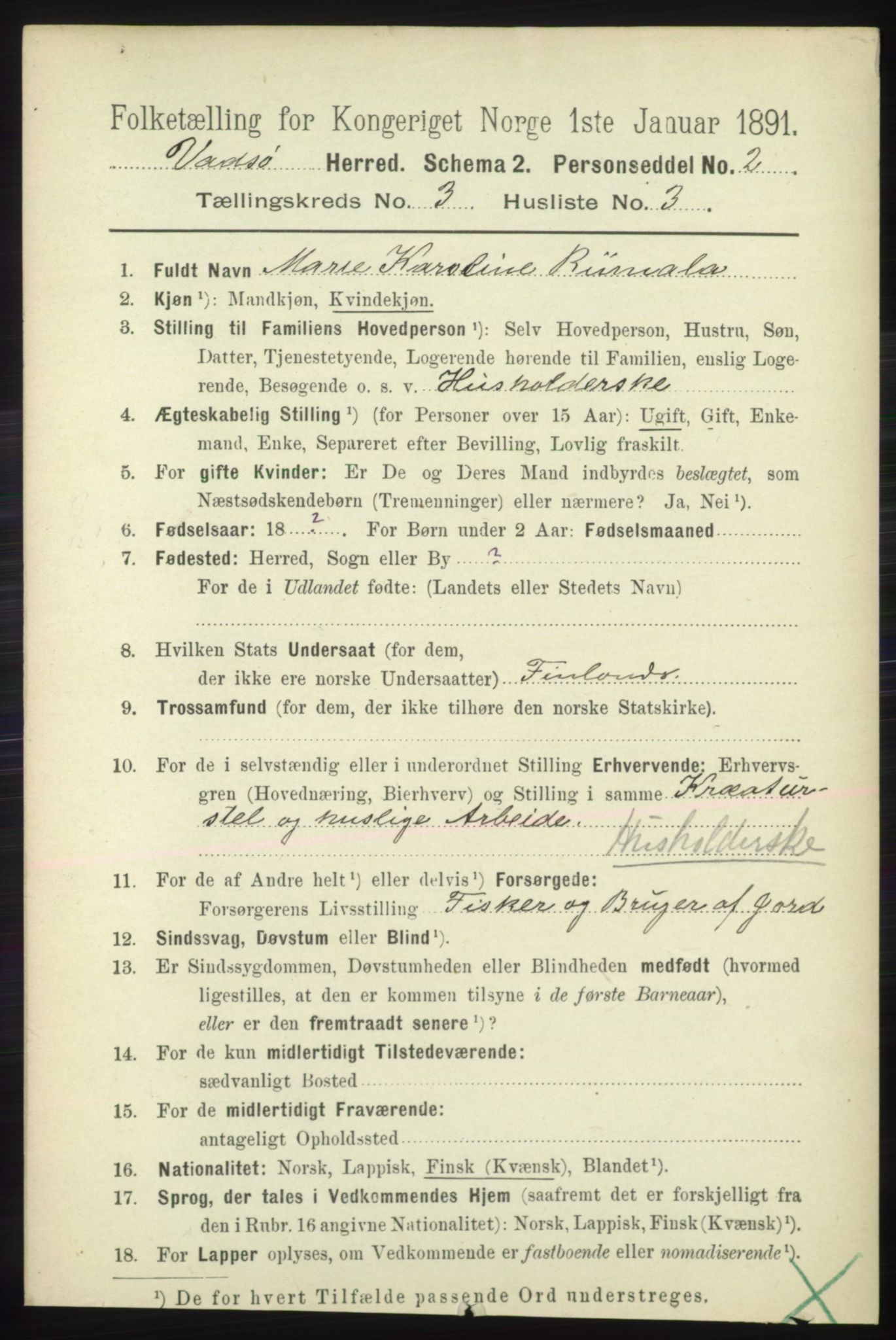 RA, 1891 census for 2029 Vadsø, 1891, p. 836