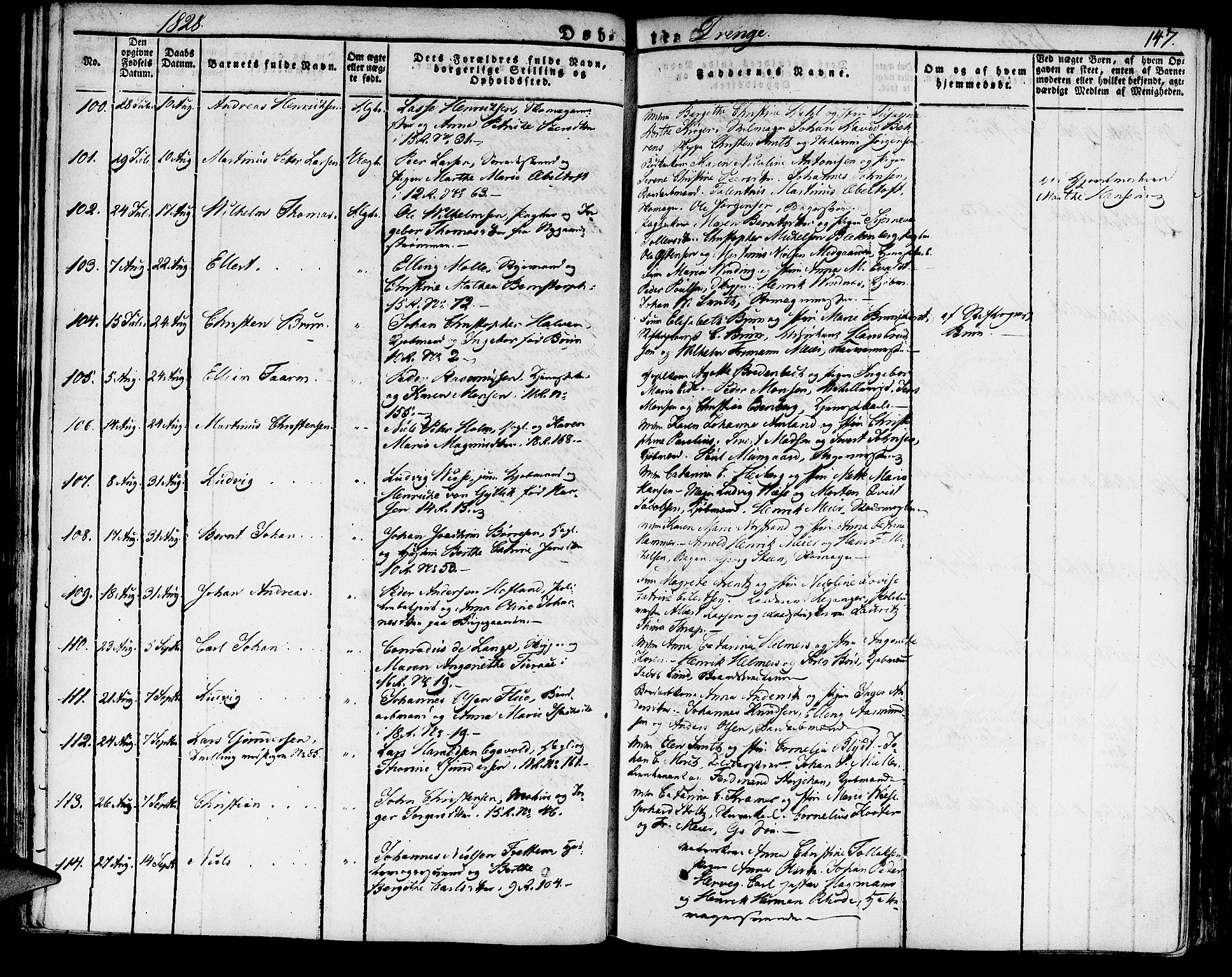 Domkirken sokneprestembete, SAB/A-74801/H/Haa/L0012: Parish register (official) no. A 12, 1821-1840, p. 147