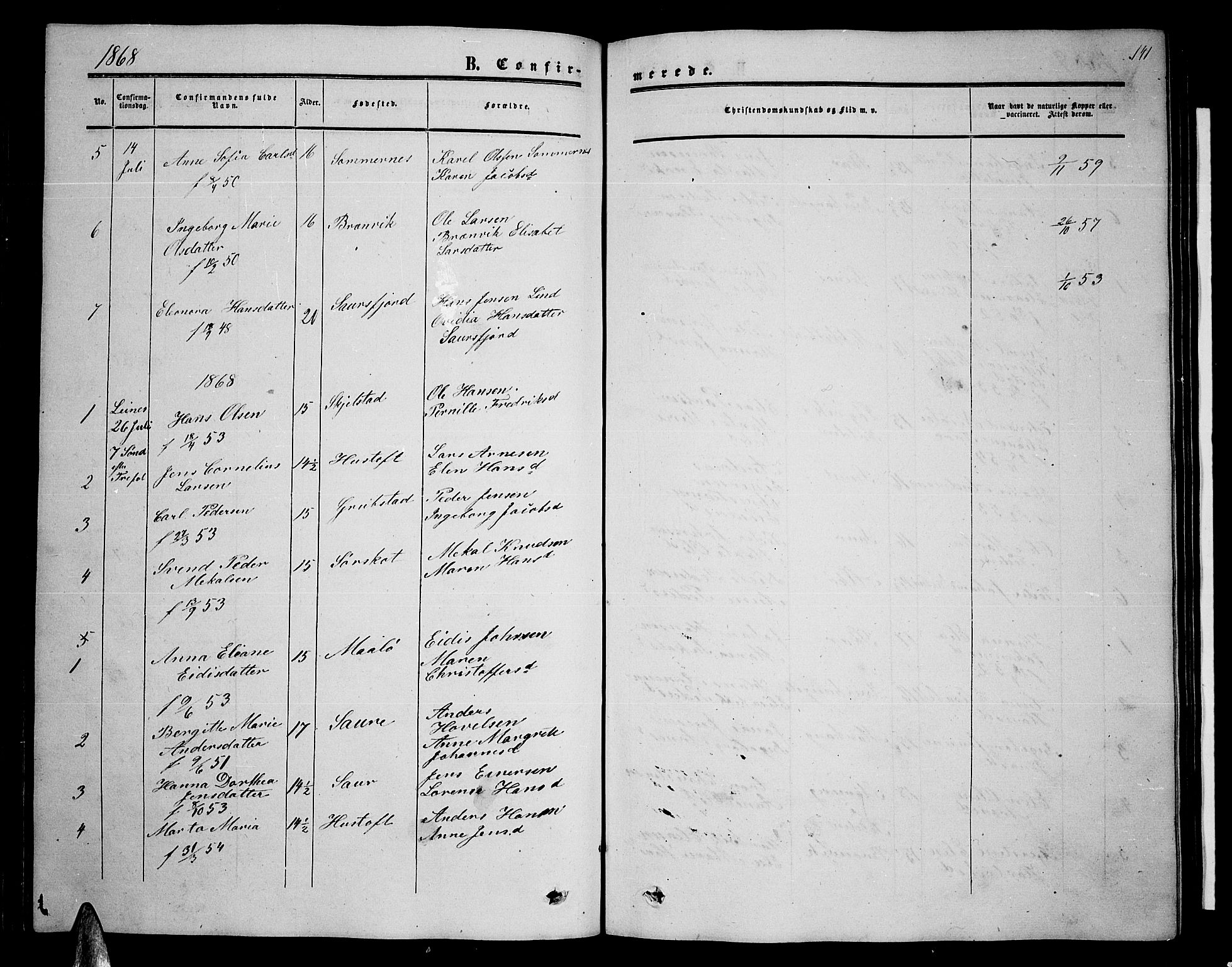 Ministerialprotokoller, klokkerbøker og fødselsregistre - Nordland, AV/SAT-A-1459/857/L0827: Parish register (copy) no. 857C02, 1852-1879, p. 141