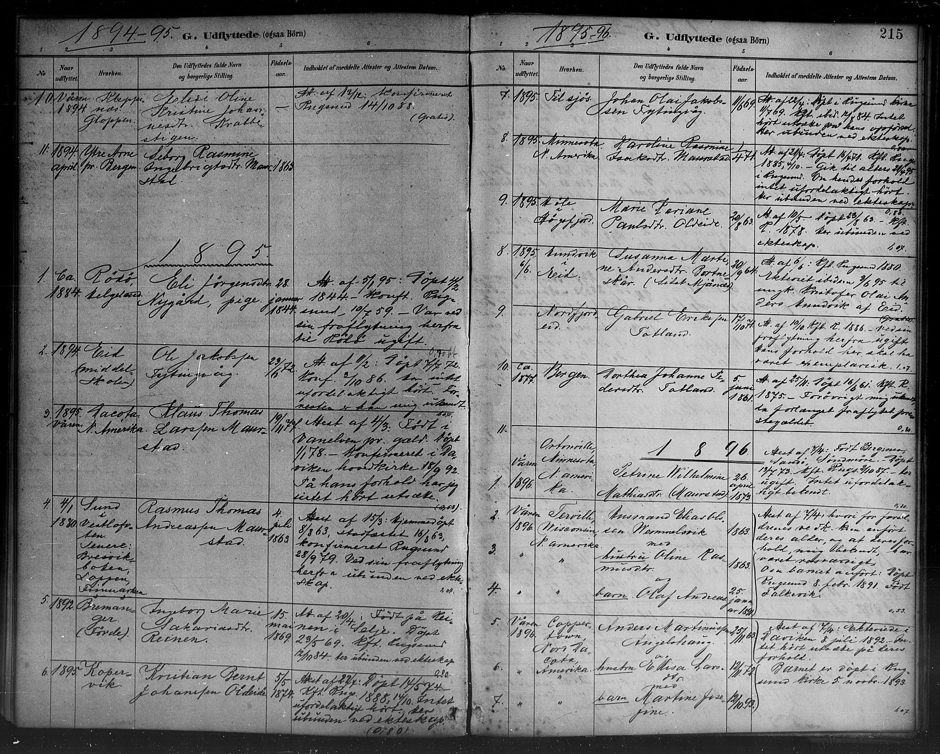 Davik sokneprestembete, AV/SAB-A-79701/H/Haa/Haad/L0001: Parish register (official) no. D 1, 1882-1900, p. 215