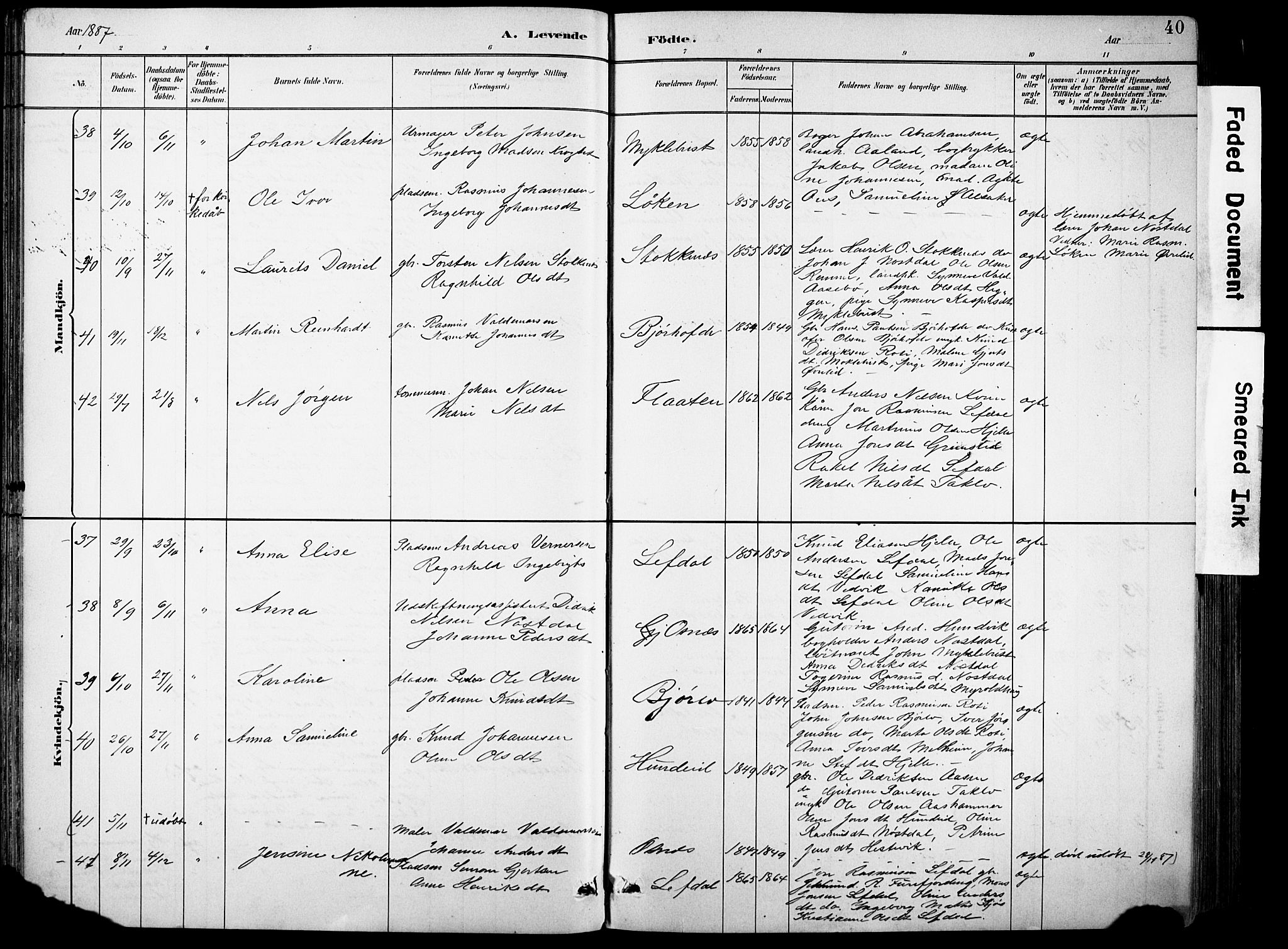 Eid sokneprestembete, AV/SAB-A-82301/H/Hab/Habb/L0002: Parish register (copy) no. B 2, 1882-1907, p. 40