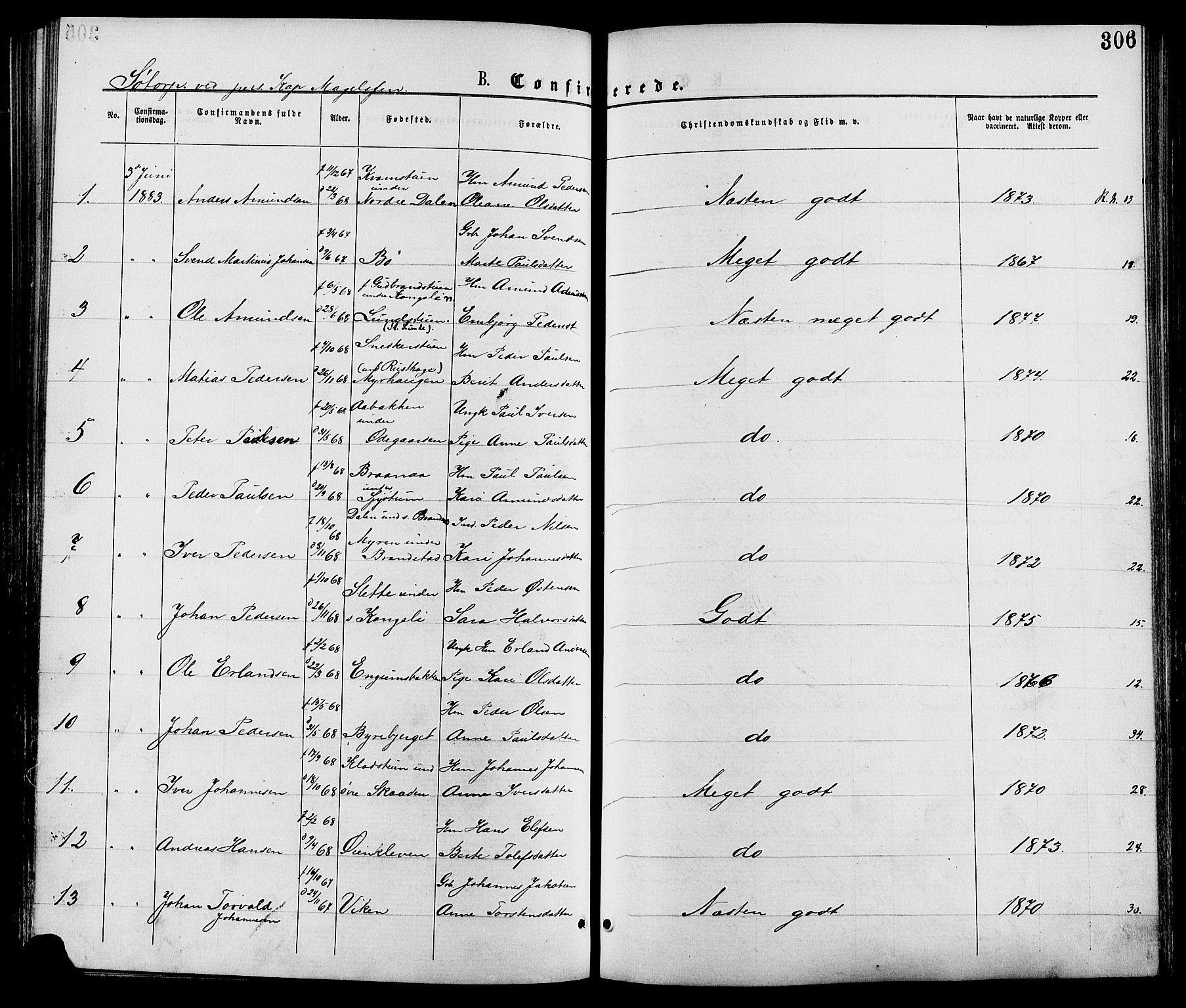 Nord-Fron prestekontor, SAH/PREST-080/H/Ha/Haa/L0002: Parish register (official) no. 2, 1865-1883, p. 306