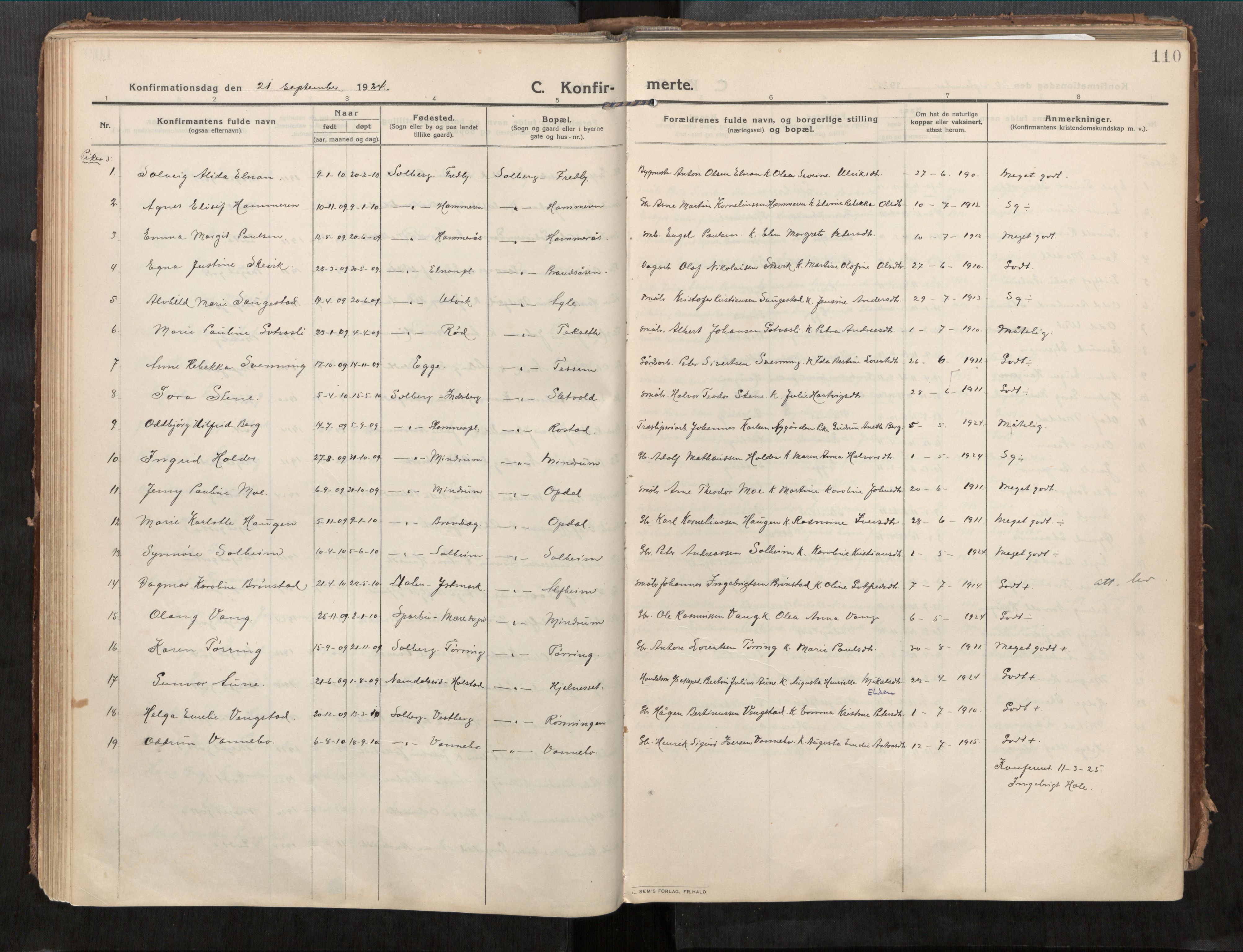 Beitstad sokneprestkontor, SAT/A-1162/I/I1/I1a/L0001: Parish register (official) no. 1, 1912-1927, p. 110