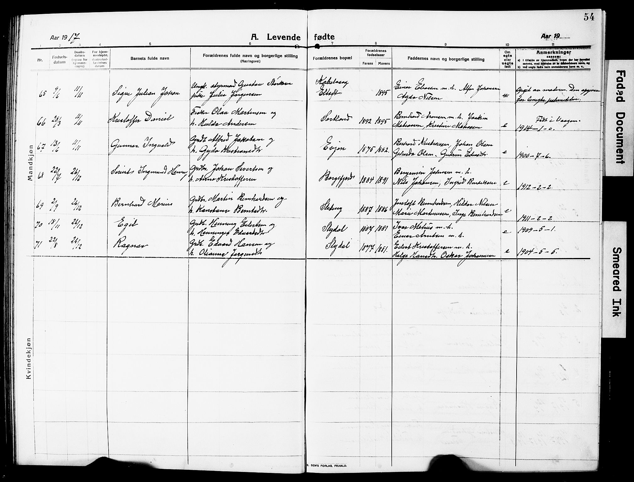 Ministerialprotokoller, klokkerbøker og fødselsregistre - Nordland, SAT/A-1459/880/L1142: Parish register (copy) no. 880C04, 1913-1930, p. 54