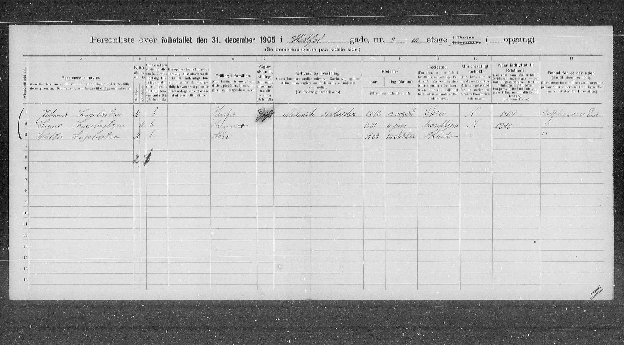 OBA, Municipal Census 1905 for Kristiania, 1905, p. 64370