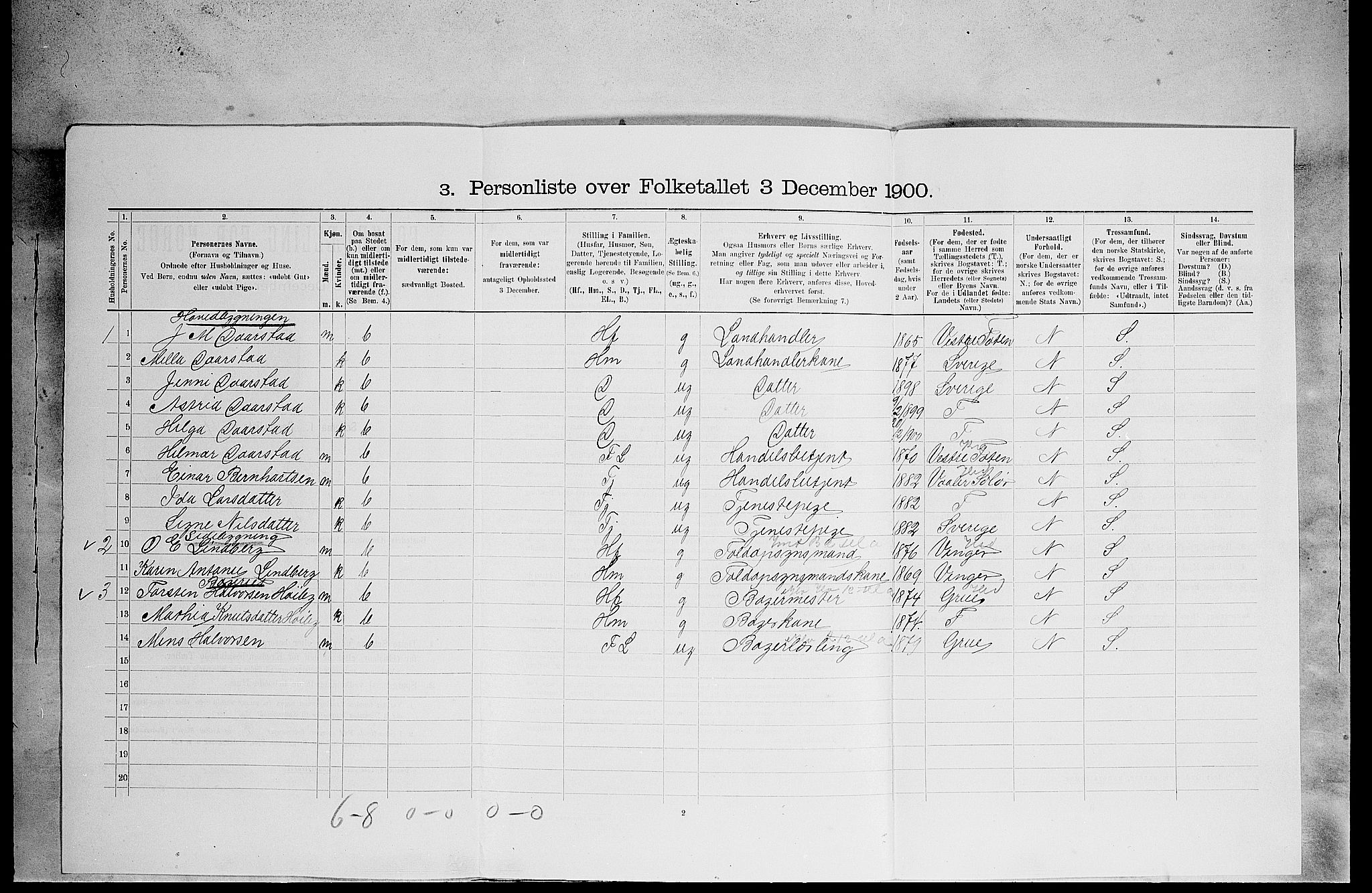 SAH, 1900 census for Åsnes, 1900, p. 1624