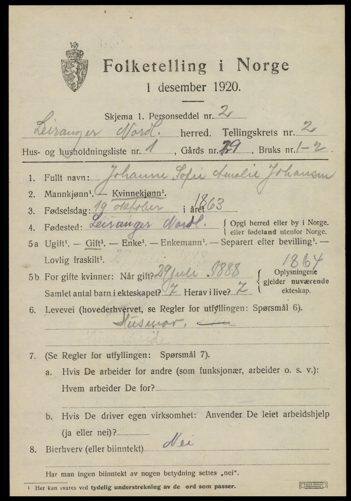 SAT, 1920 census for Leiranger, 1920, p. 783