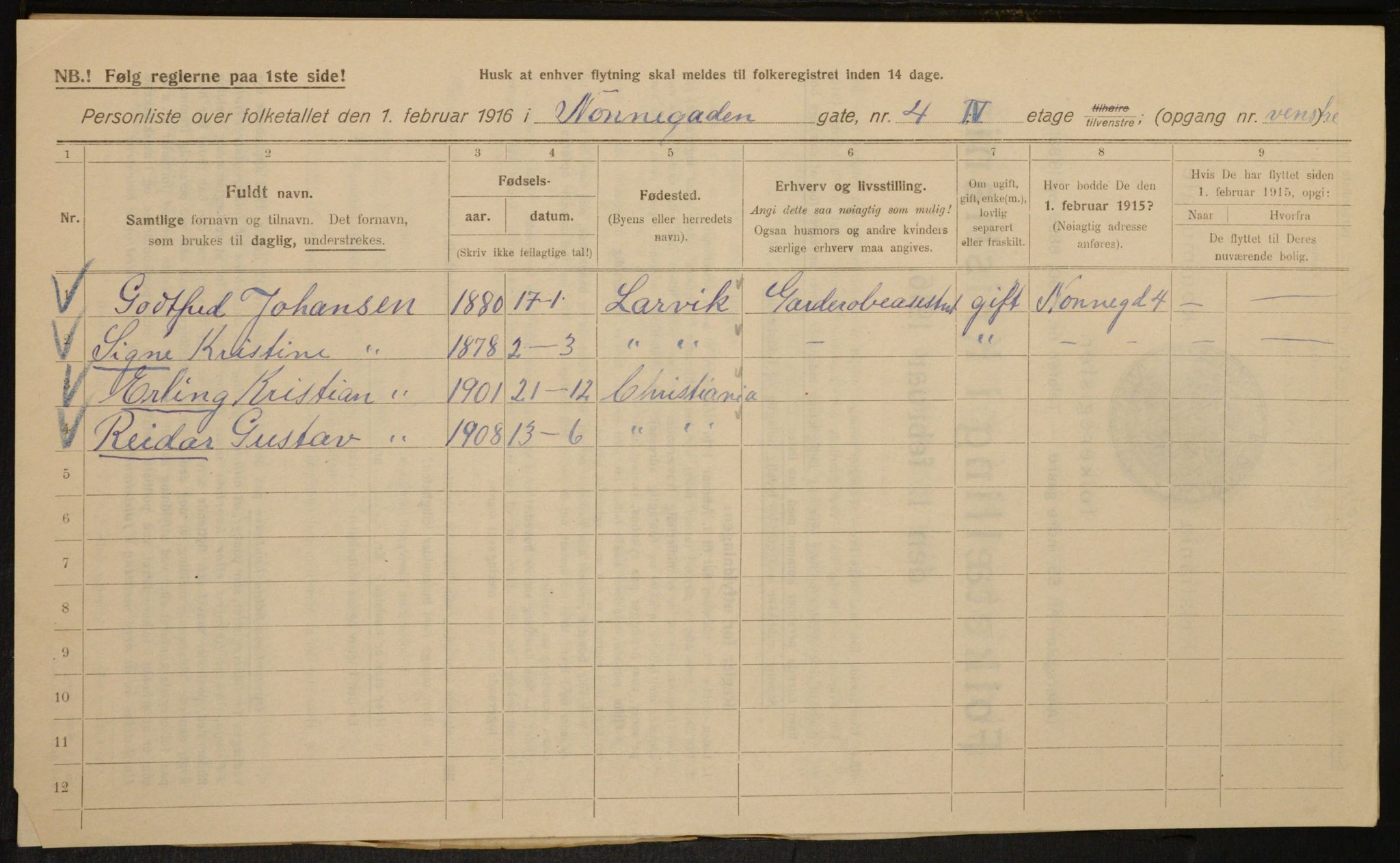 OBA, Municipal Census 1916 for Kristiania, 1916, p. 73156