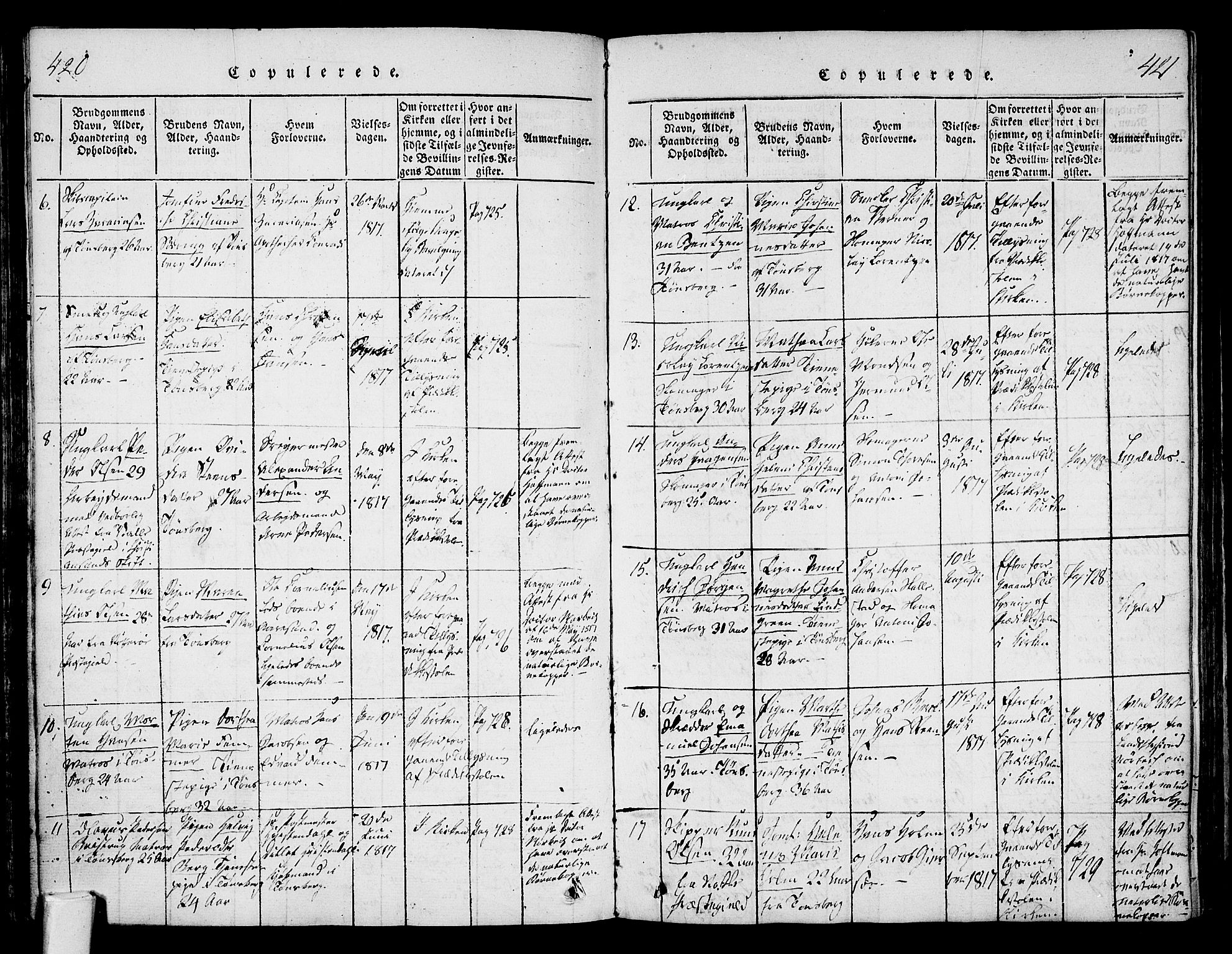 Tønsberg kirkebøker, AV/SAKO-A-330/F/Fa/L0004: Parish register (official) no. I 4, 1813-1826, p. 420-421