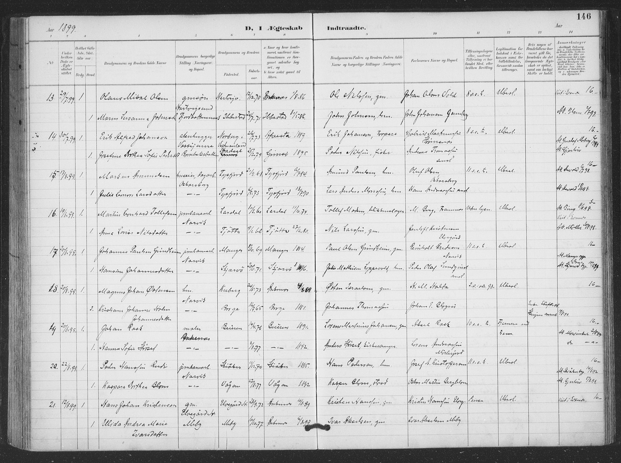 Ministerialprotokoller, klokkerbøker og fødselsregistre - Nordland, AV/SAT-A-1459/866/L0939: Parish register (official) no. 866A02, 1894-1906, p. 146