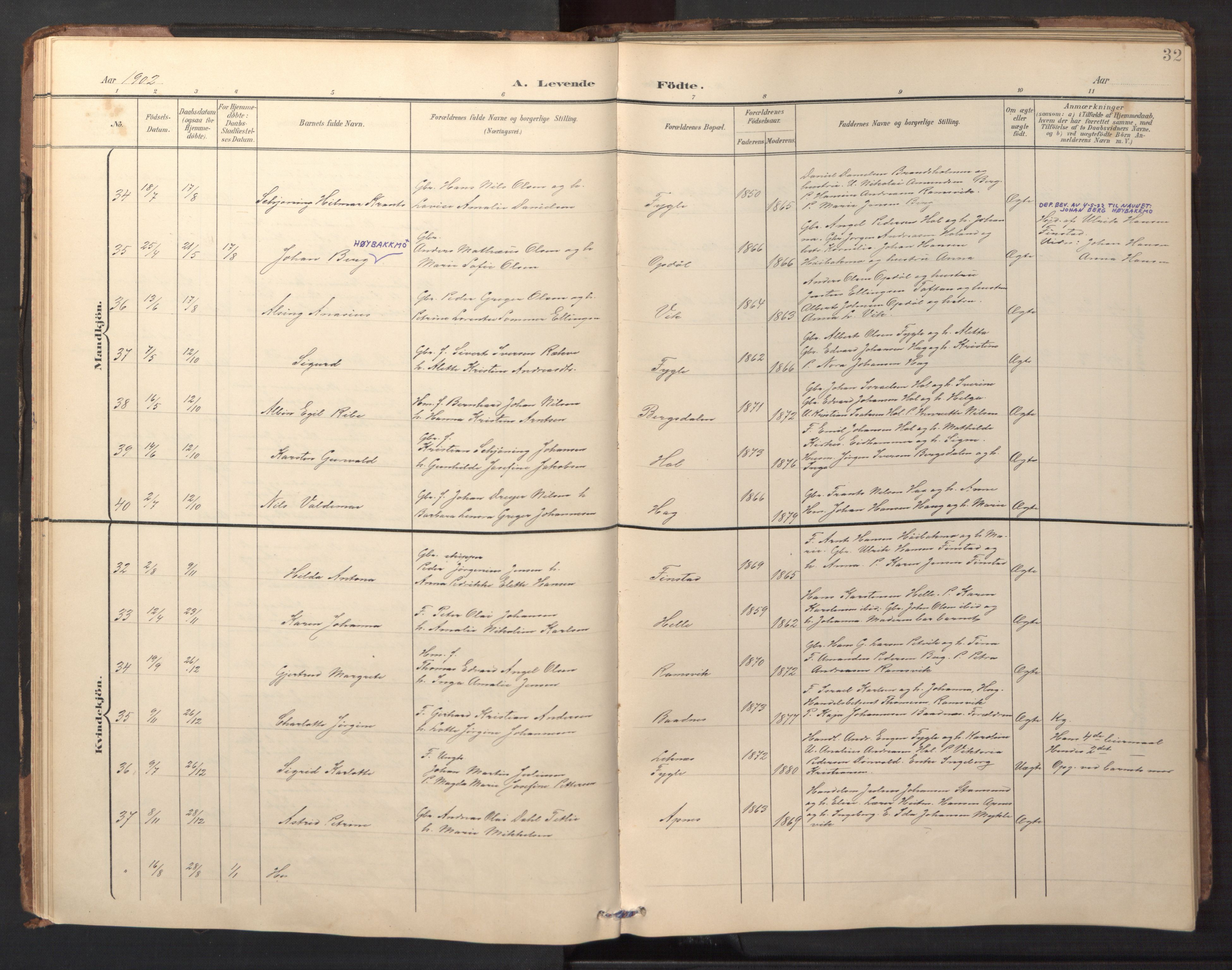 Ministerialprotokoller, klokkerbøker og fødselsregistre - Nordland, AV/SAT-A-1459/882/L1185: Parish register (copy) no. 882C03, 1898-1910, p. 32