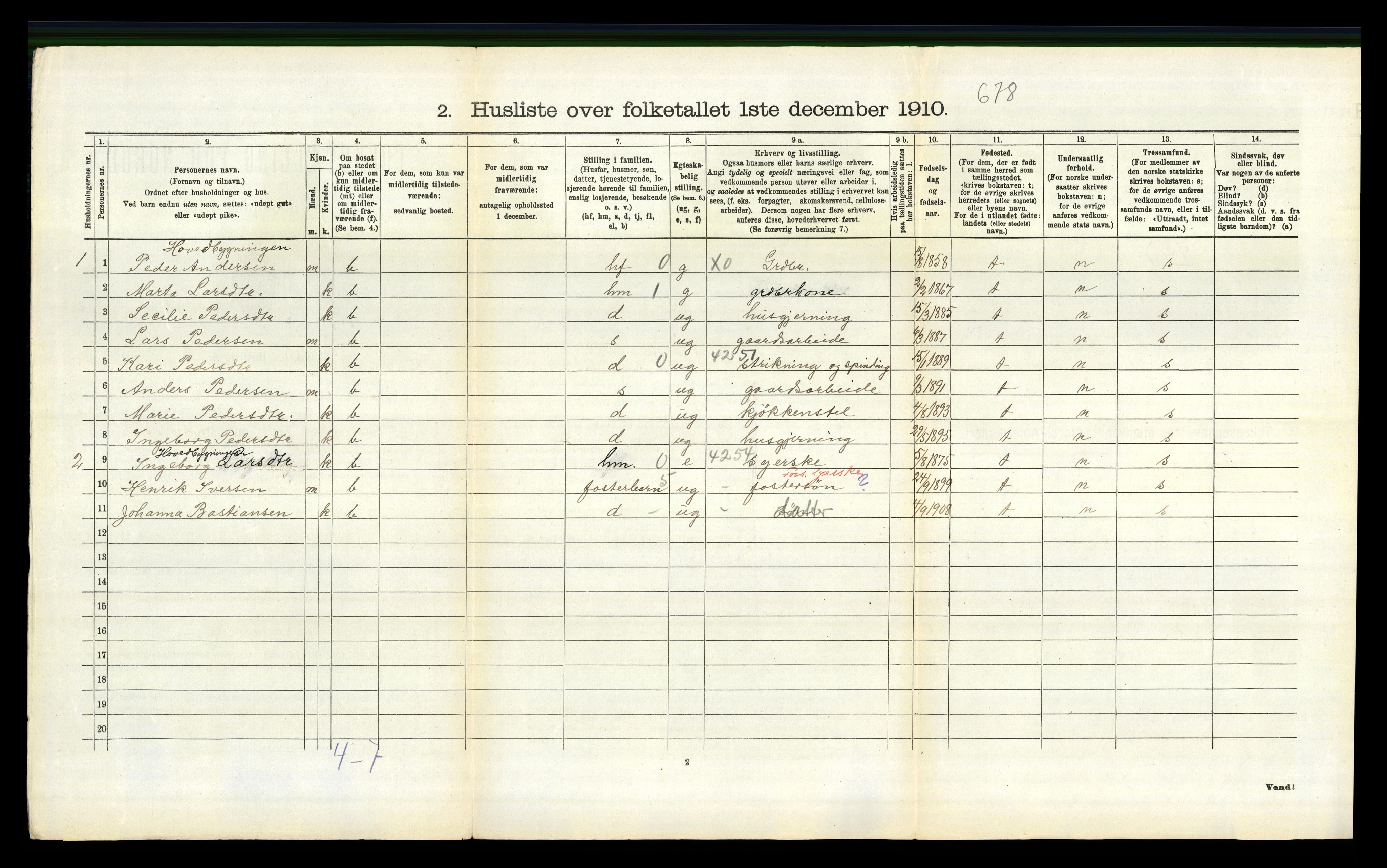 RA, 1910 census for Fana, 1910, p. 1824