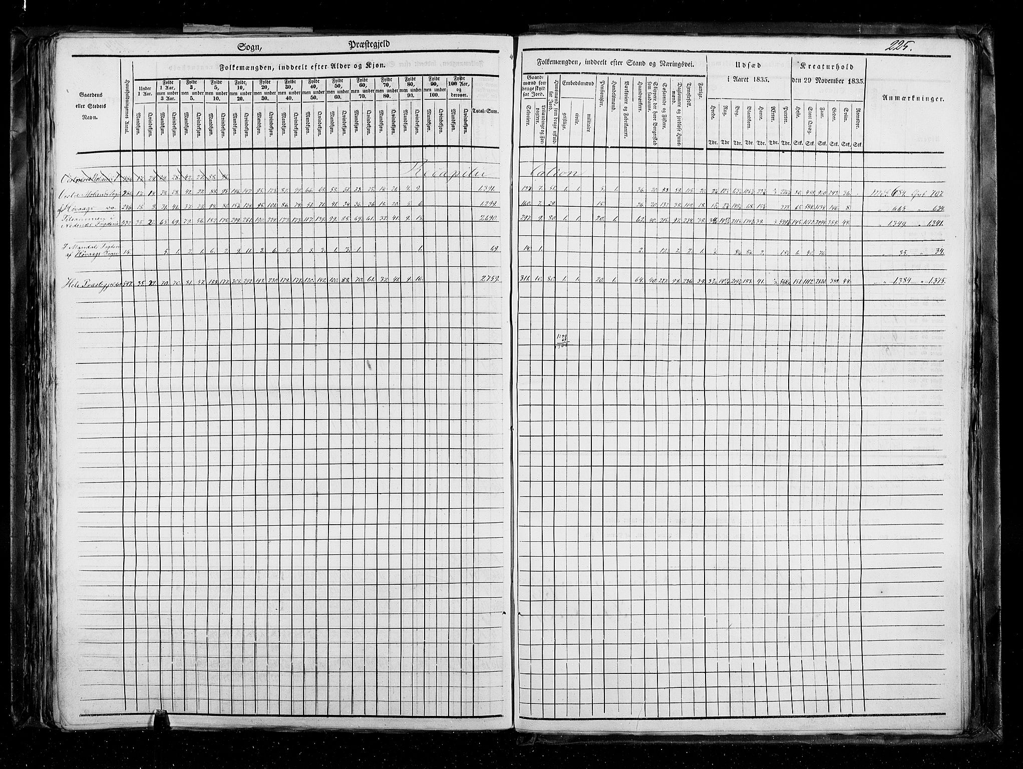 RA, Census 1835, vol. 5: Bratsberg amt og Nedenes og Råbyggelaget amt, 1835, p. 225