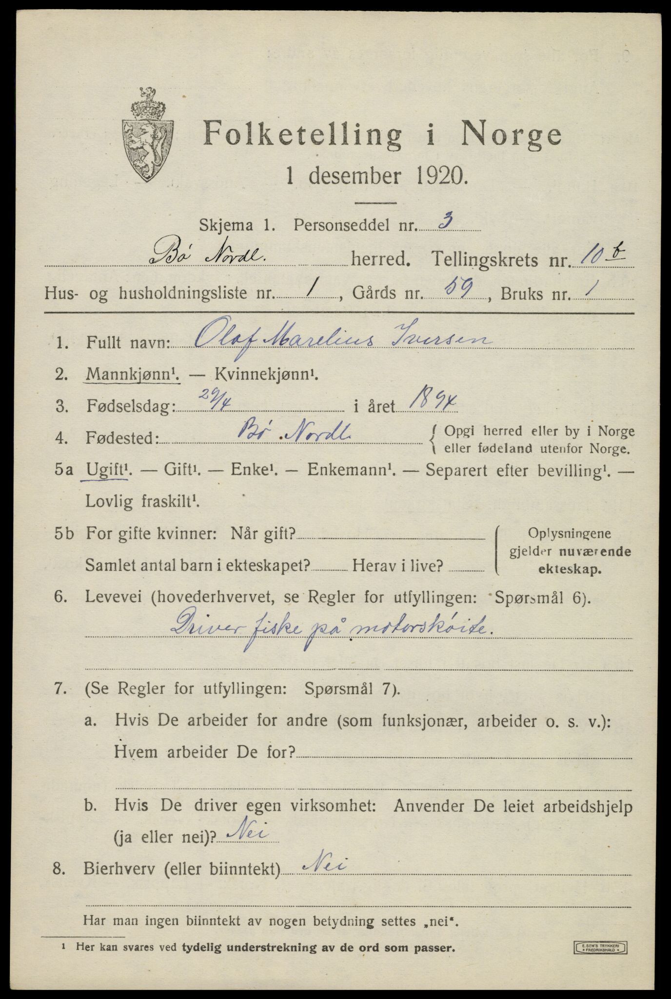 SAT, 1920 census for Bø, 1920, p. 9556