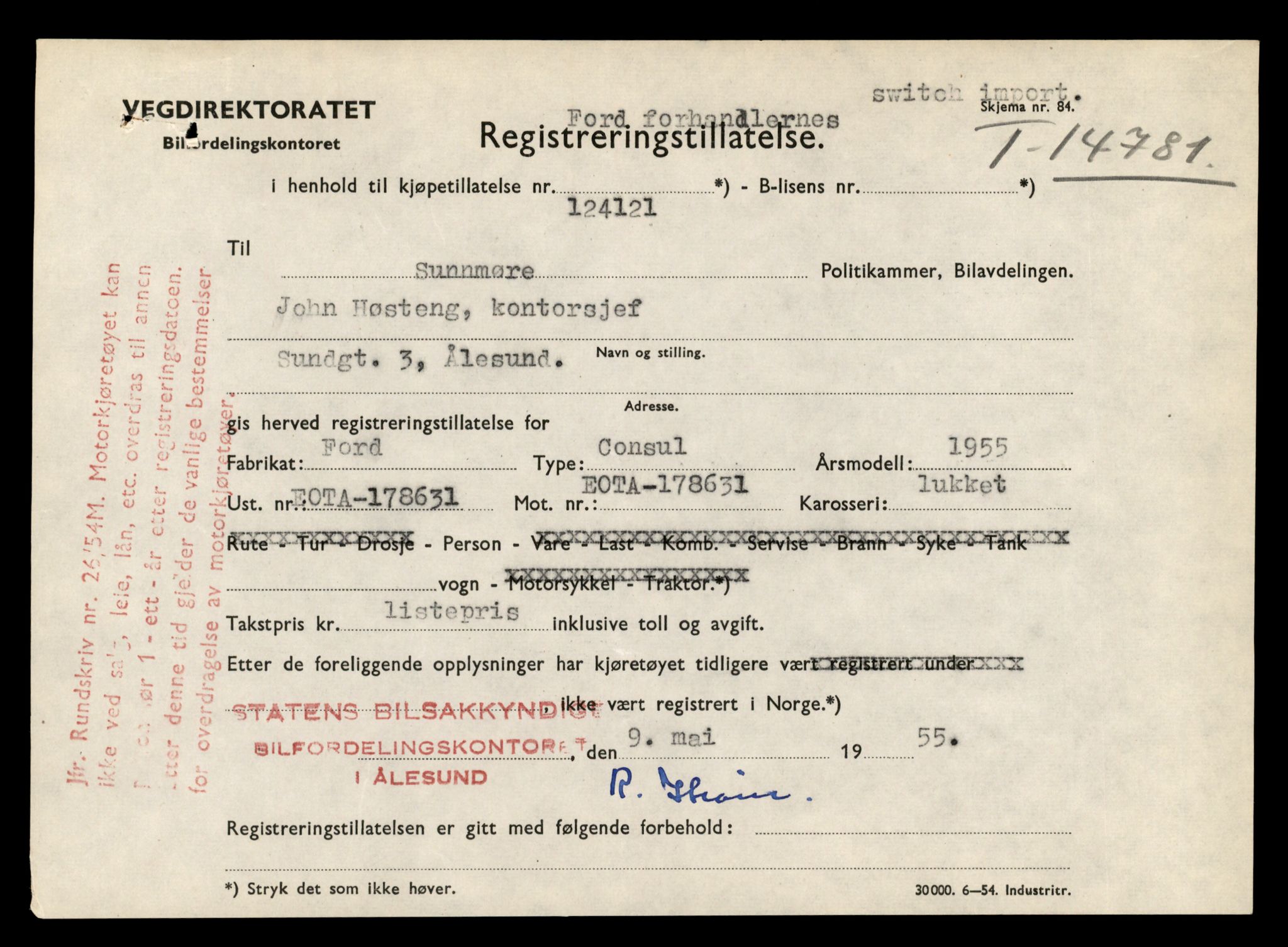Møre og Romsdal vegkontor - Ålesund trafikkstasjon, AV/SAT-A-4099/F/Fe/L0048: Registreringskort for kjøretøy T 14721 - T 14863, 1927-1998, p. 1279