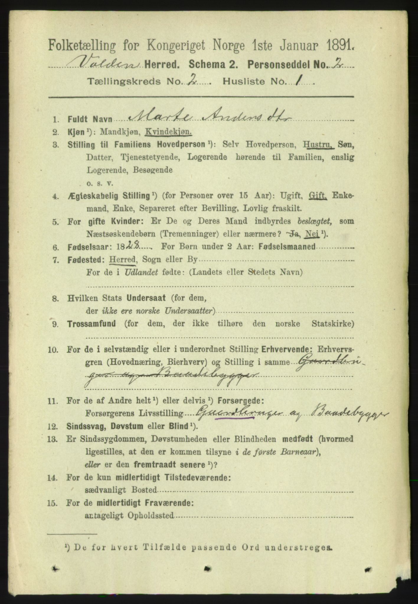 RA, 1891 census for 1519 Volda, 1891, p. 740