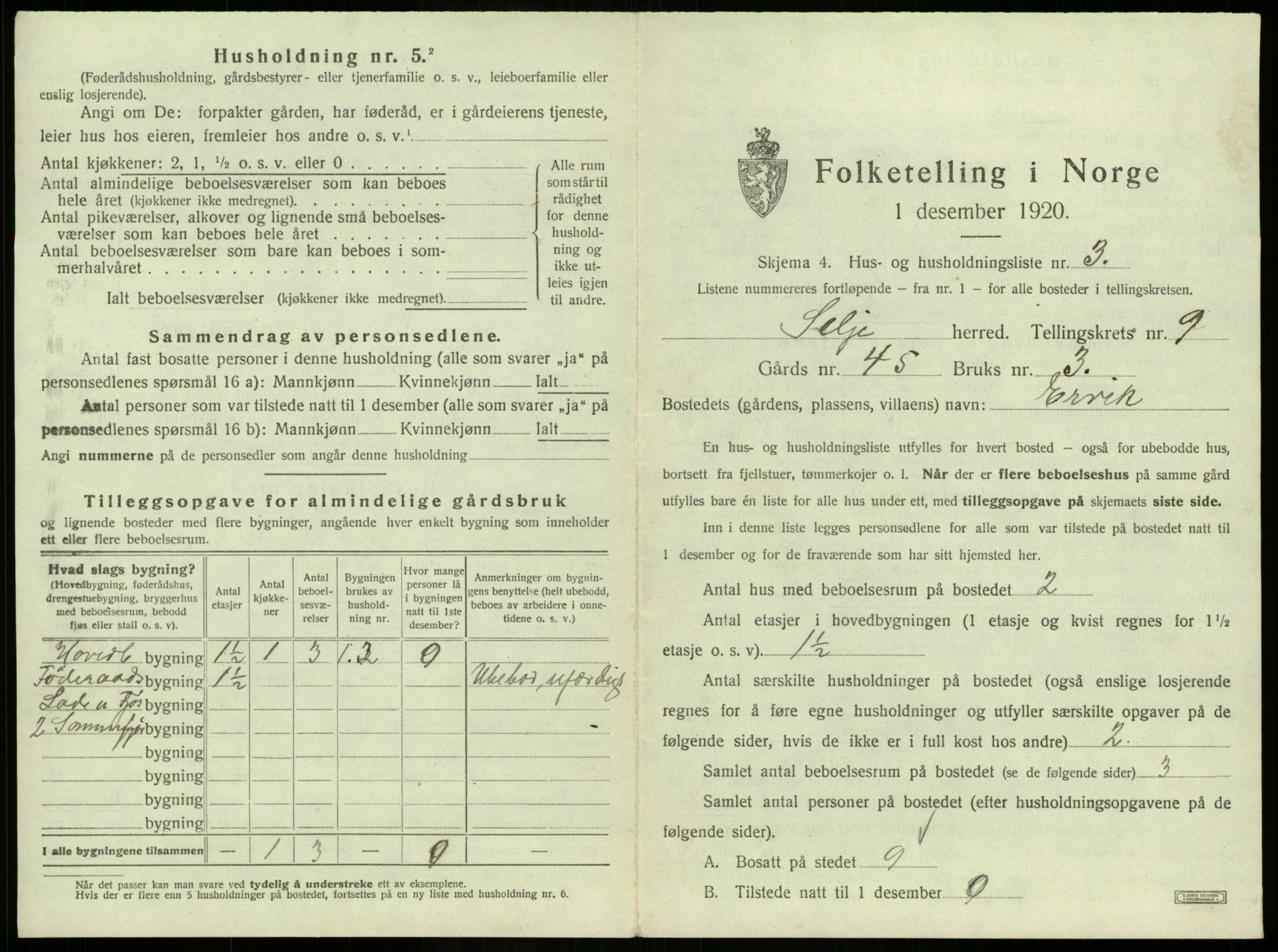 SAB, 1920 census for Selje, 1920, p. 549
