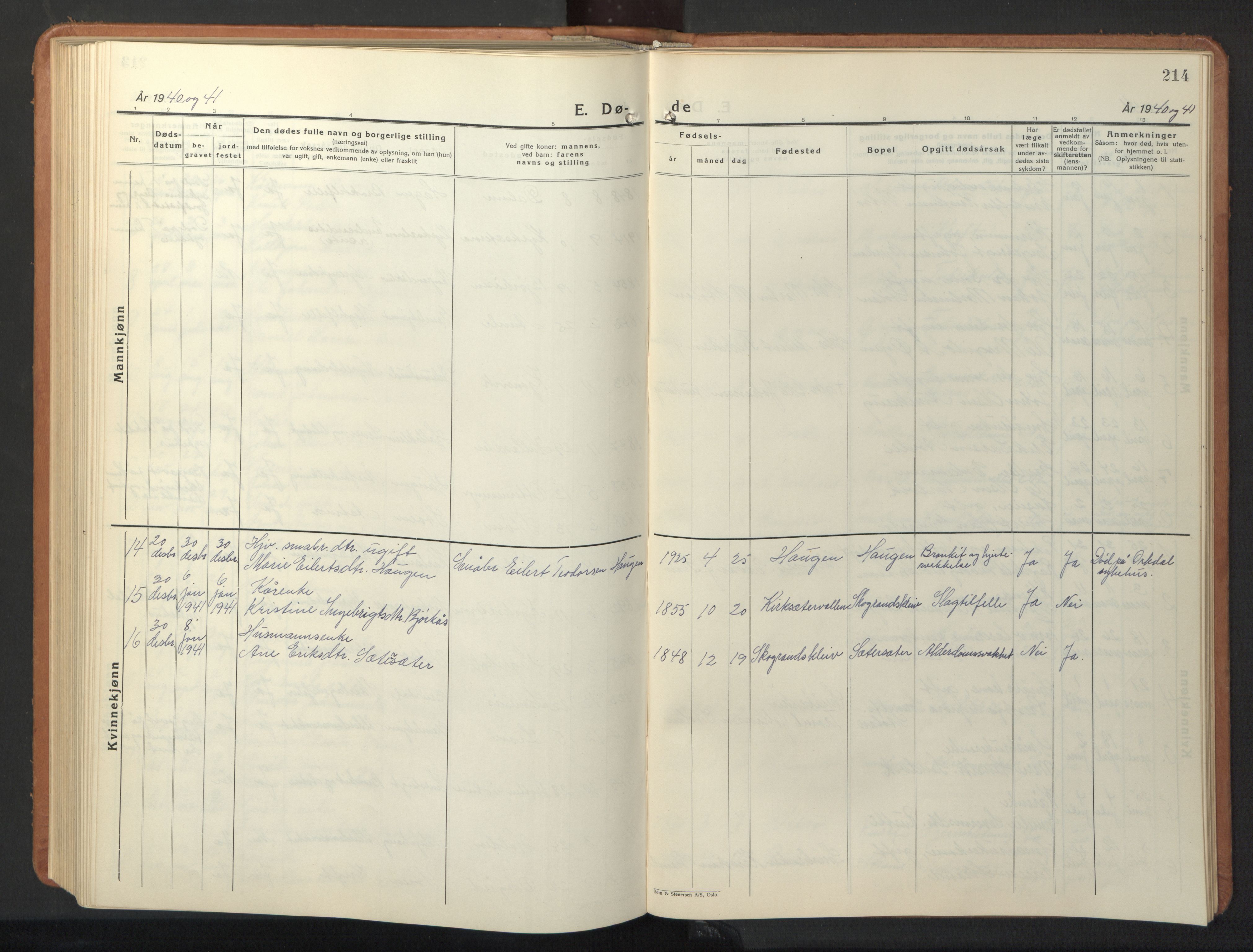 Ministerialprotokoller, klokkerbøker og fødselsregistre - Sør-Trøndelag, AV/SAT-A-1456/630/L0508: Parish register (copy) no. 630C06, 1933-1950, p. 214