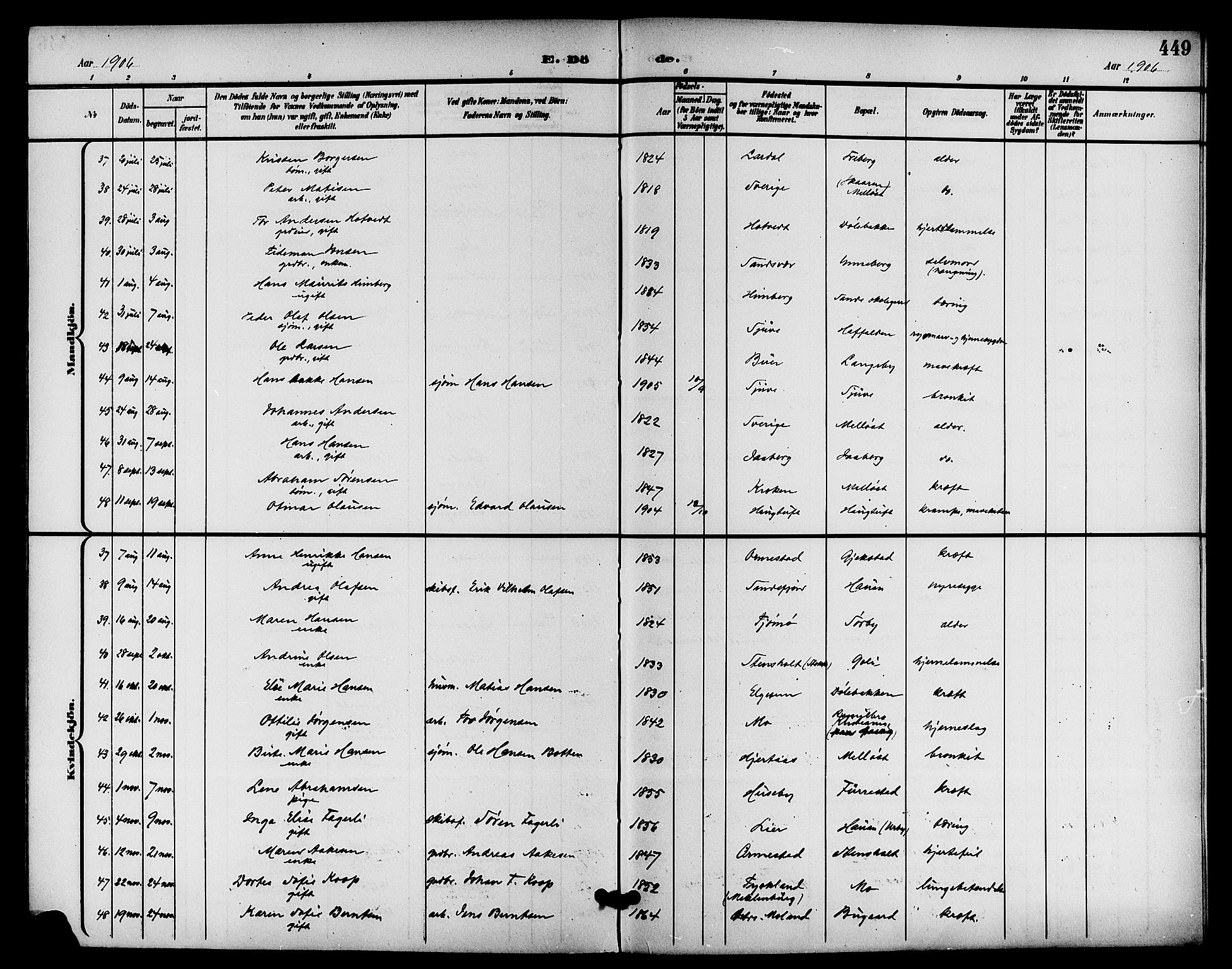 Sandar kirkebøker, AV/SAKO-A-243/G/Ga/L0002: Parish register (copy) no. 2, 1900-1915, p. 449