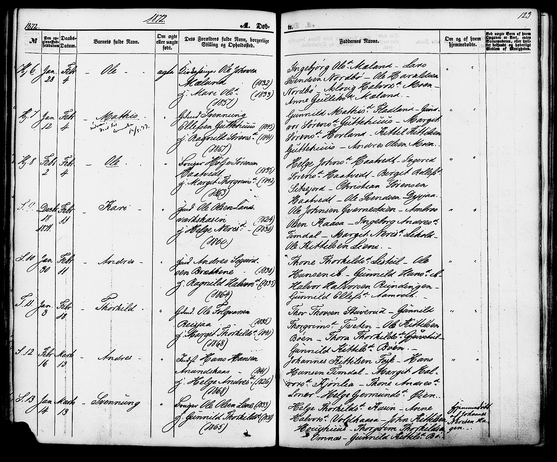 Hjartdal kirkebøker, SAKO/A-270/F/Fa/L0009: Parish register (official) no. I 9, 1860-1879, p. 123