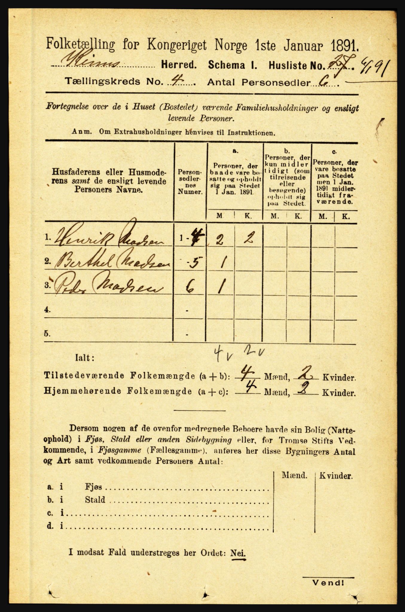 RA, 1891 census for 1437 Kinn, 1891, p. 1282