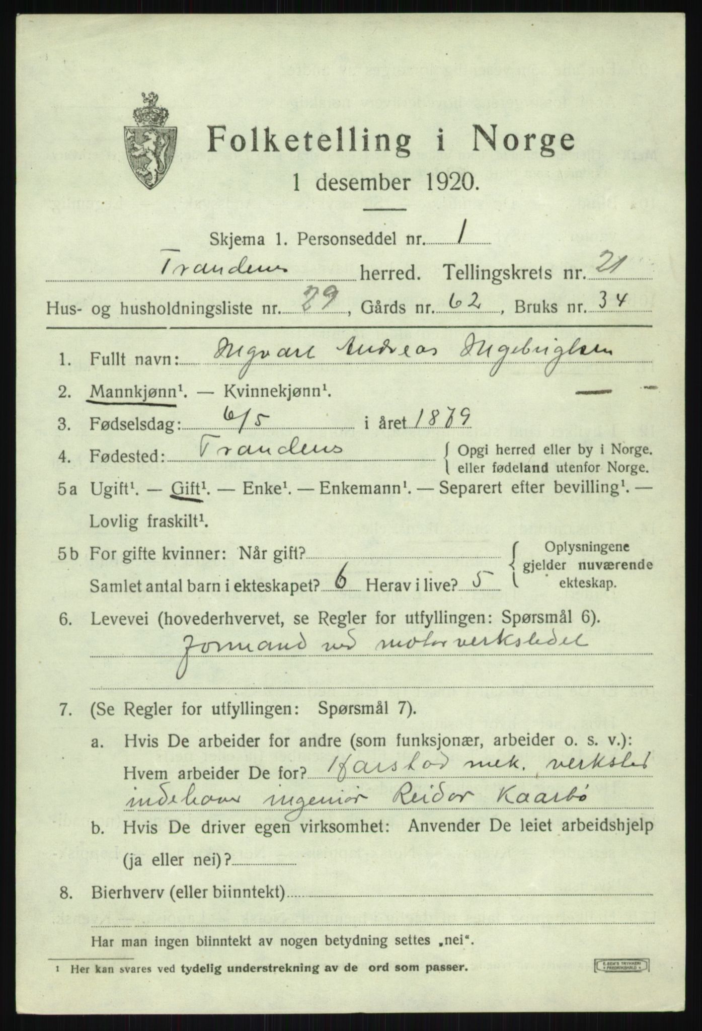 SATØ, 1920 census for Trondenes, 1920, p. 16786