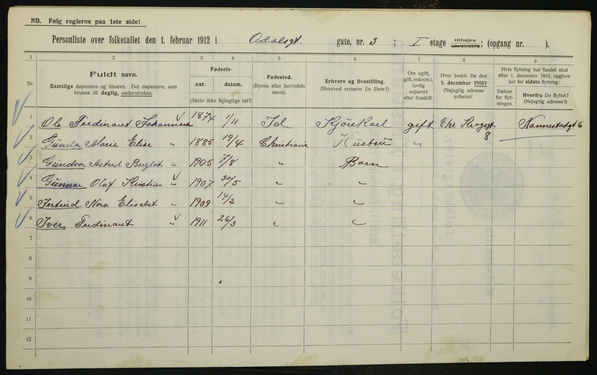 OBA, Municipal Census 1912 for Kristiania, 1912, p. 75085