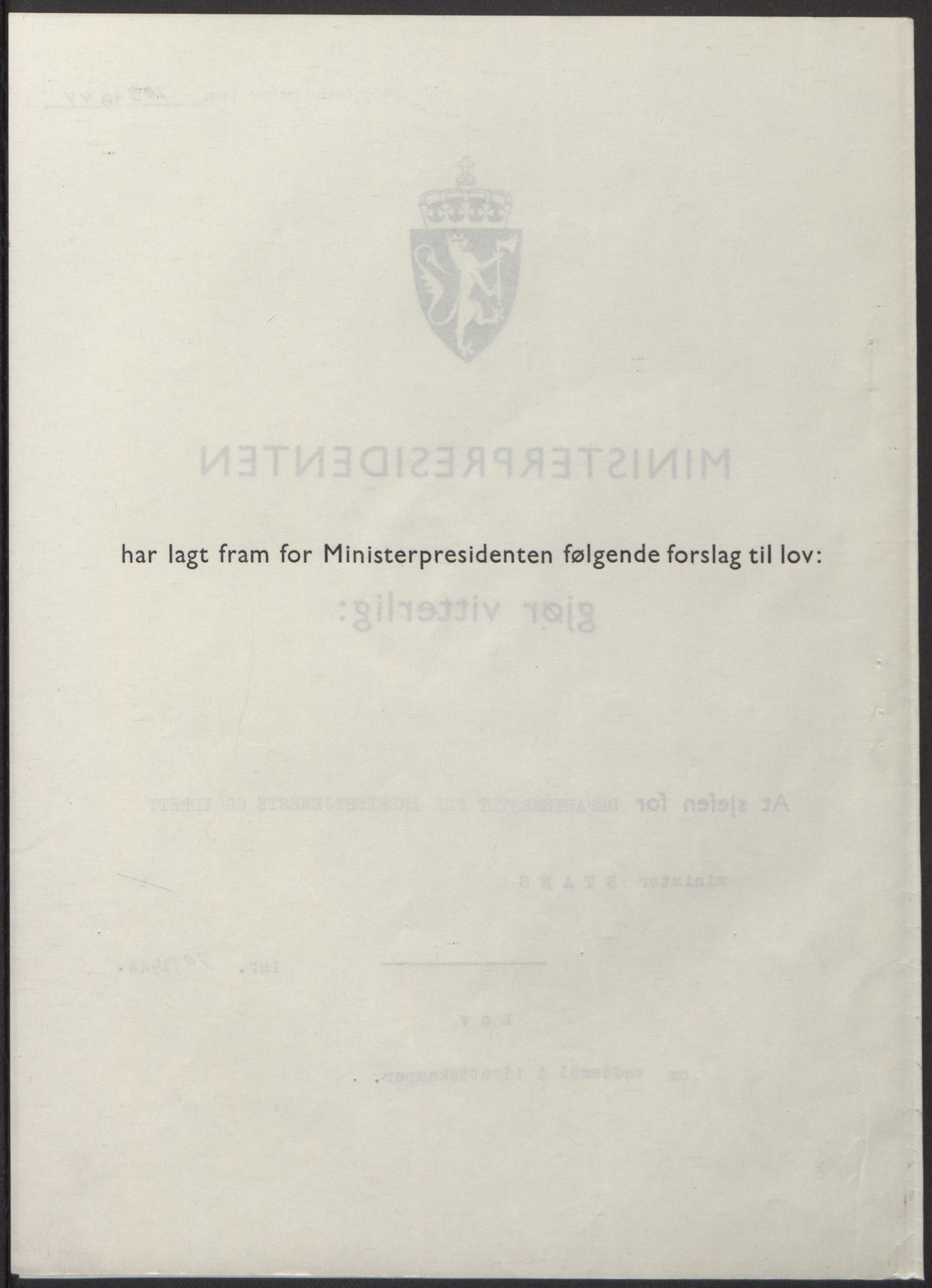 NS-administrasjonen 1940-1945 (Statsrådsekretariatet, de kommisariske statsråder mm), AV/RA-S-4279/D/Db/L0100: Lover, 1944, p. 331